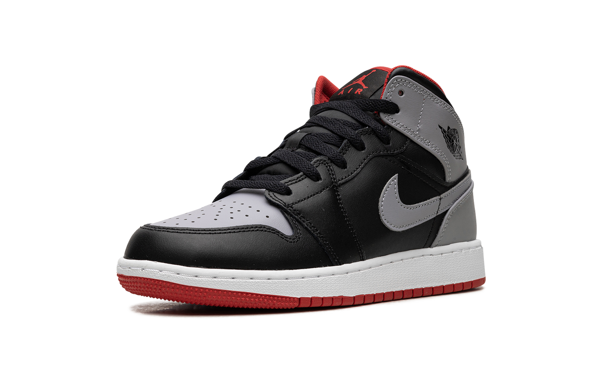jordan 1 mid bred shadow gs+DQ8423-006+left diagnol single view