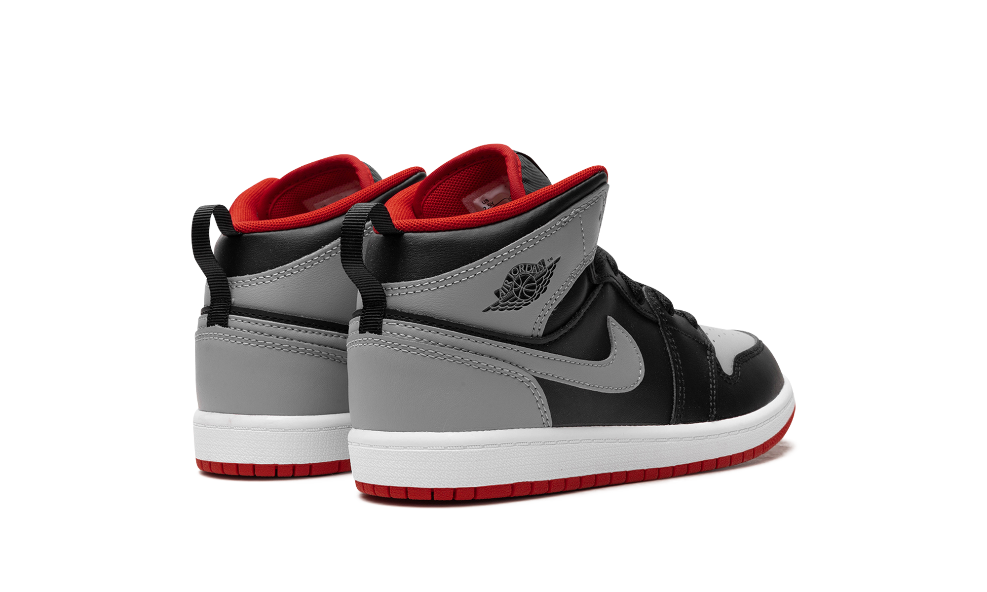 jordan 1 mid bred shadow ps+DQ8424-006+diagnol right behind view