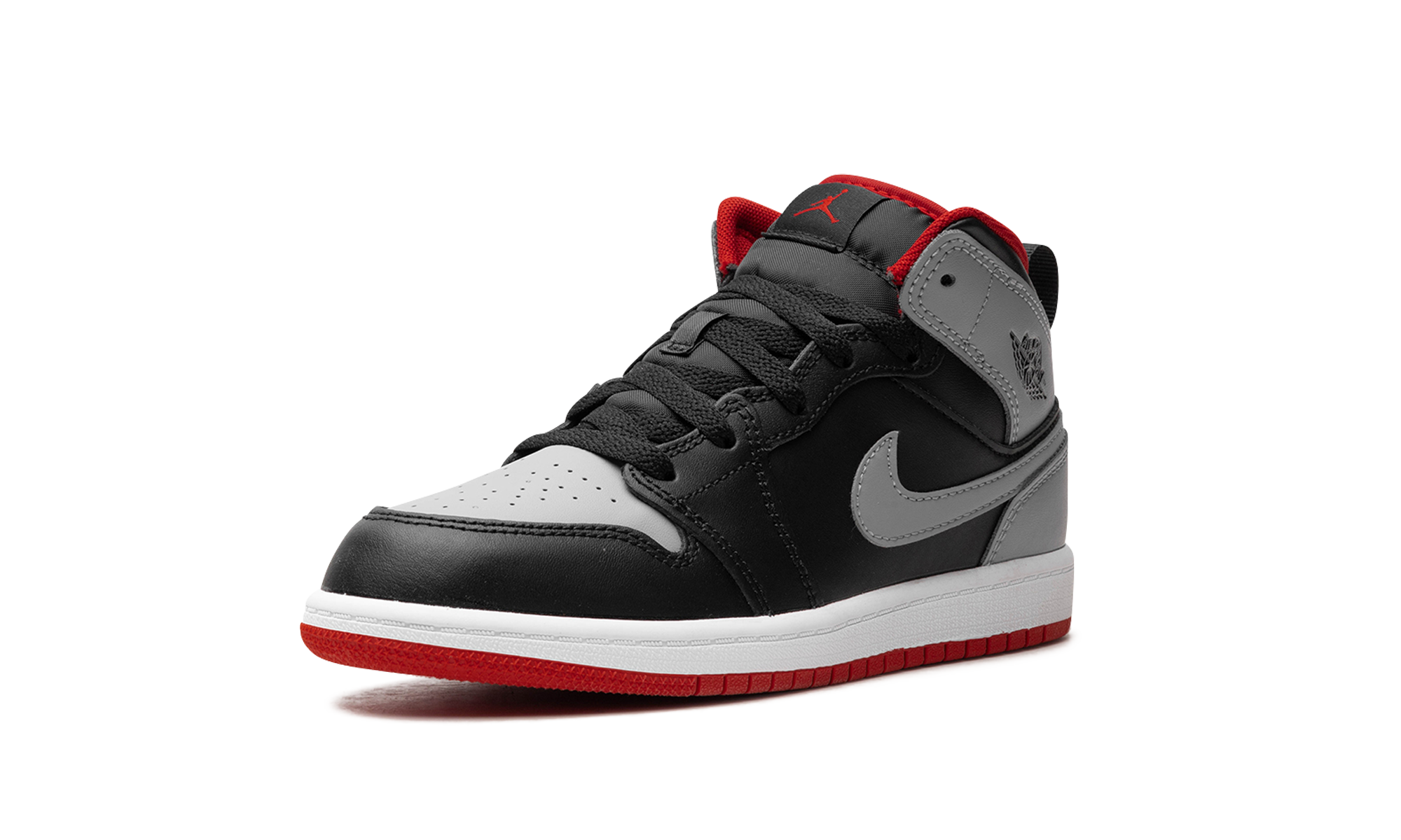 jordan 1 mid bred shadow ps+DQ8424-006+left diagnol single view