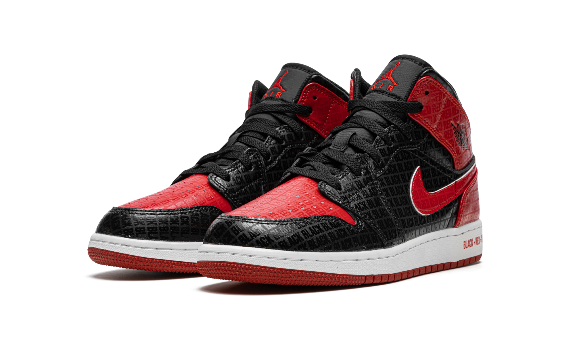 jordan 1 mid bred text gs+DM9650-001+diagnol left view