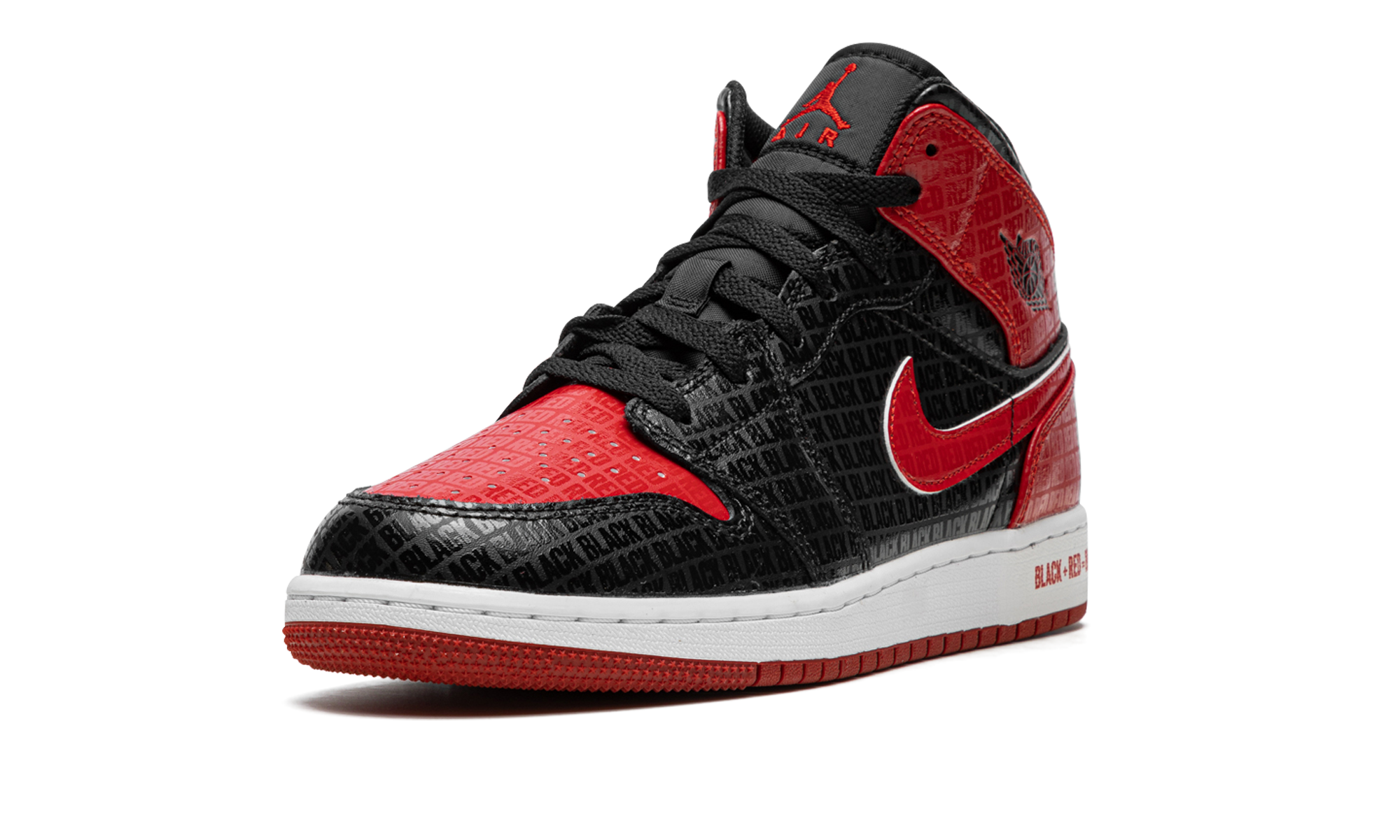 jordan 1 mid bred text gs+DM9650-001+left diagnol single view
