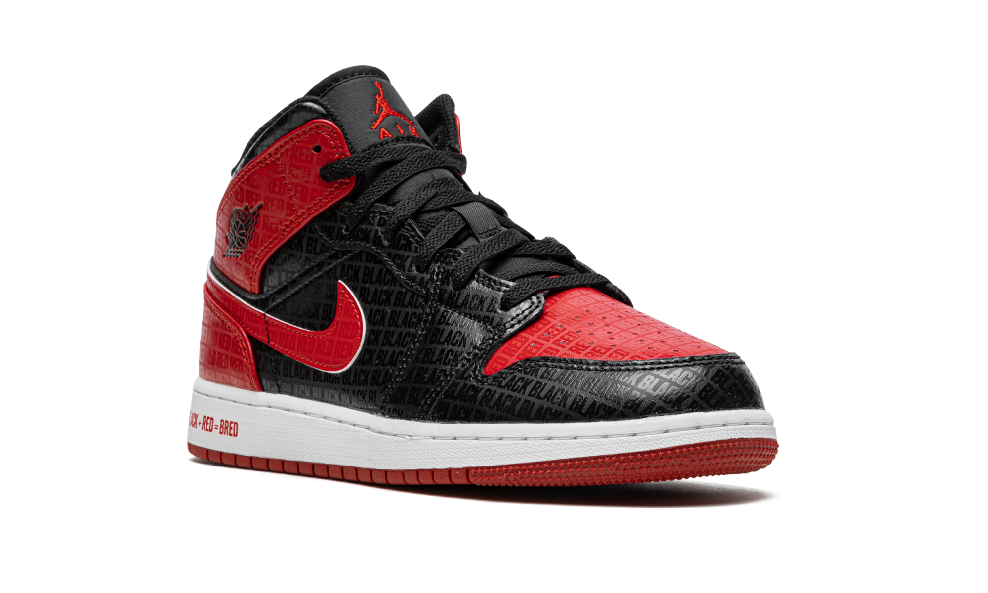 jordan 1 mid bred text gs+DM9650-001+diagnol right view