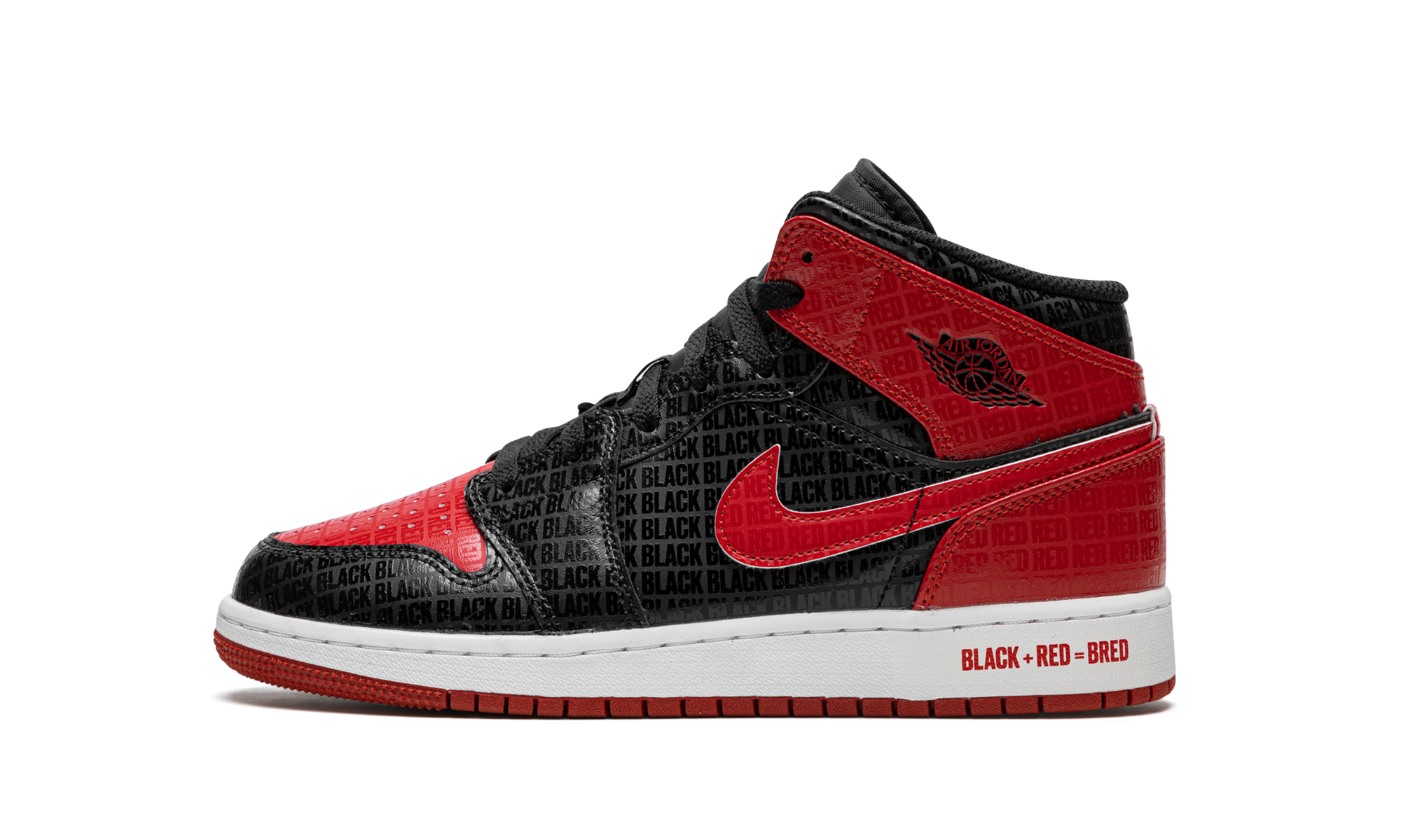 jordan 1 mid bred text gs+DM9650-001+diagnol right view 1
