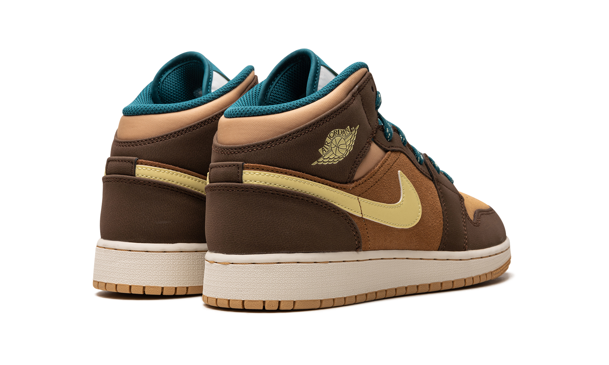 jordan 1 mid cacao wow gs+DZ6335-200+diagnol right behind view