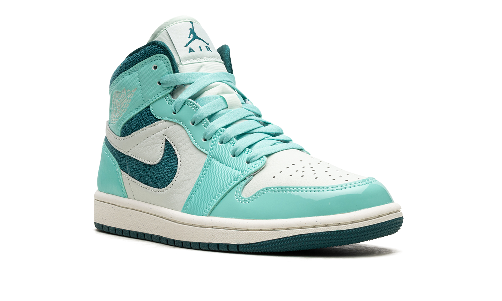 jordan 1 mid chenille bleached turquoise women s+DZ3745-300+diagnol right view