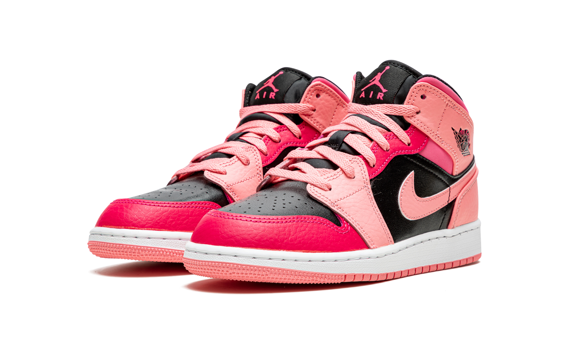 jordan 1 mid coral chalk gs+554725-662+diagnol left view