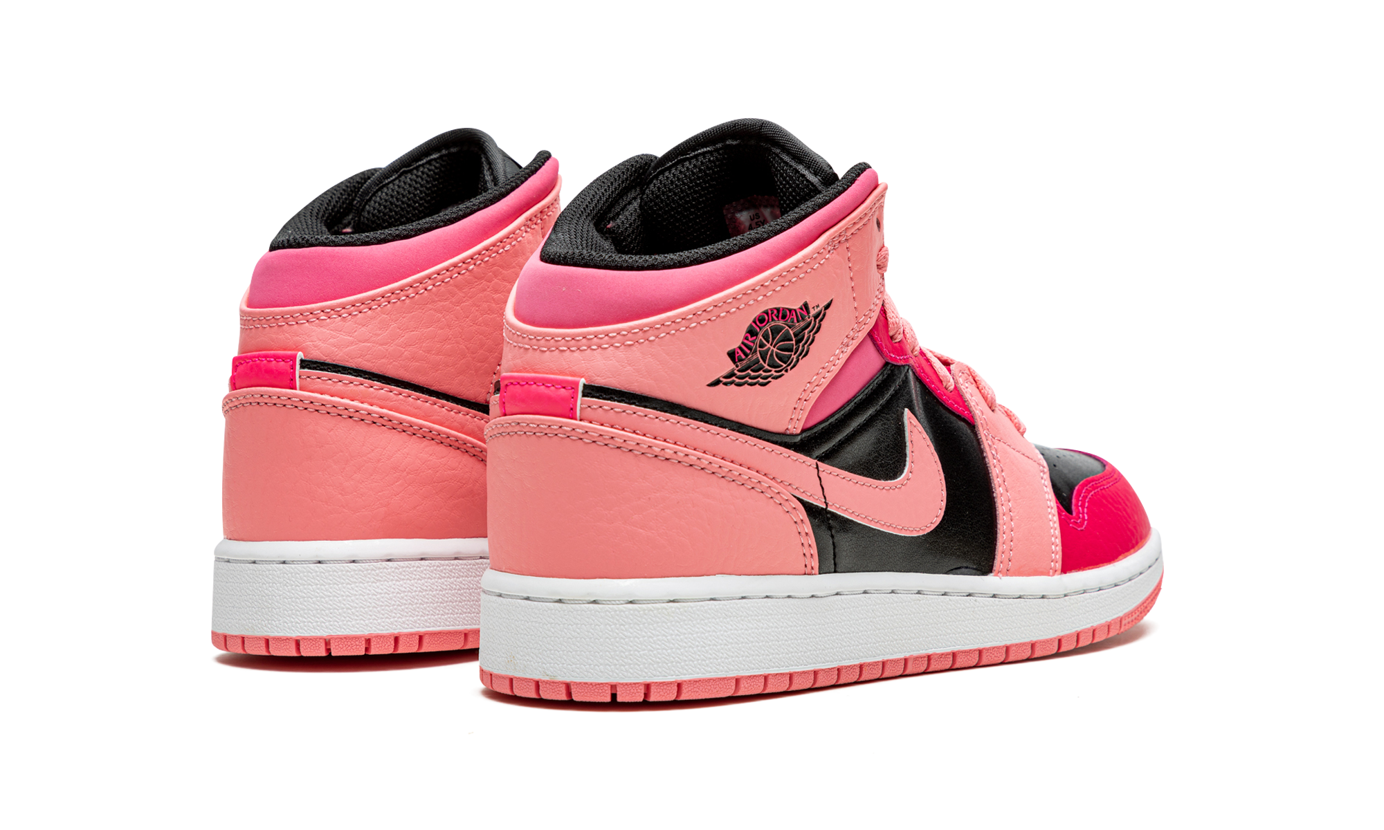 jordan 1 mid coral chalk gs+554725-662+diagnol right behind view