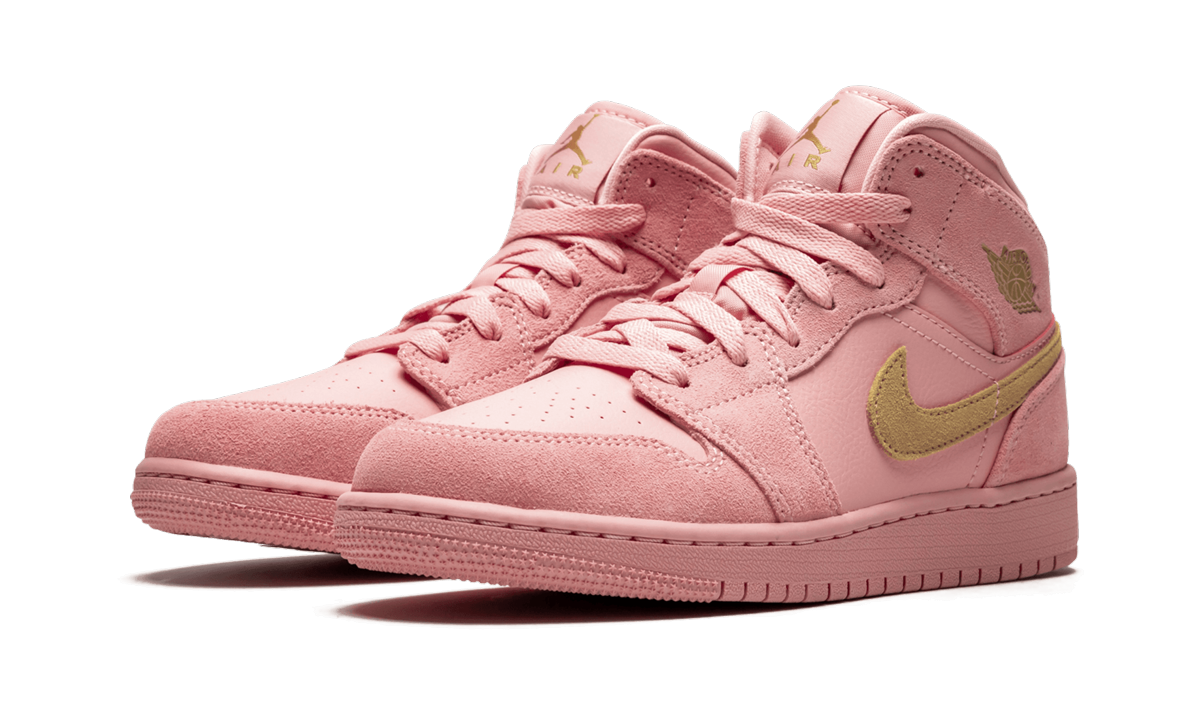 jordan 1 mid coral gold gs+BQ6931-600+diagnol left view