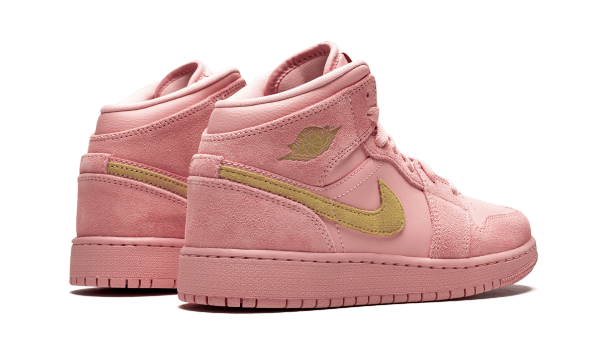jordan 1 mid coral gold gs+BQ6931-600+diagnol right behind view
