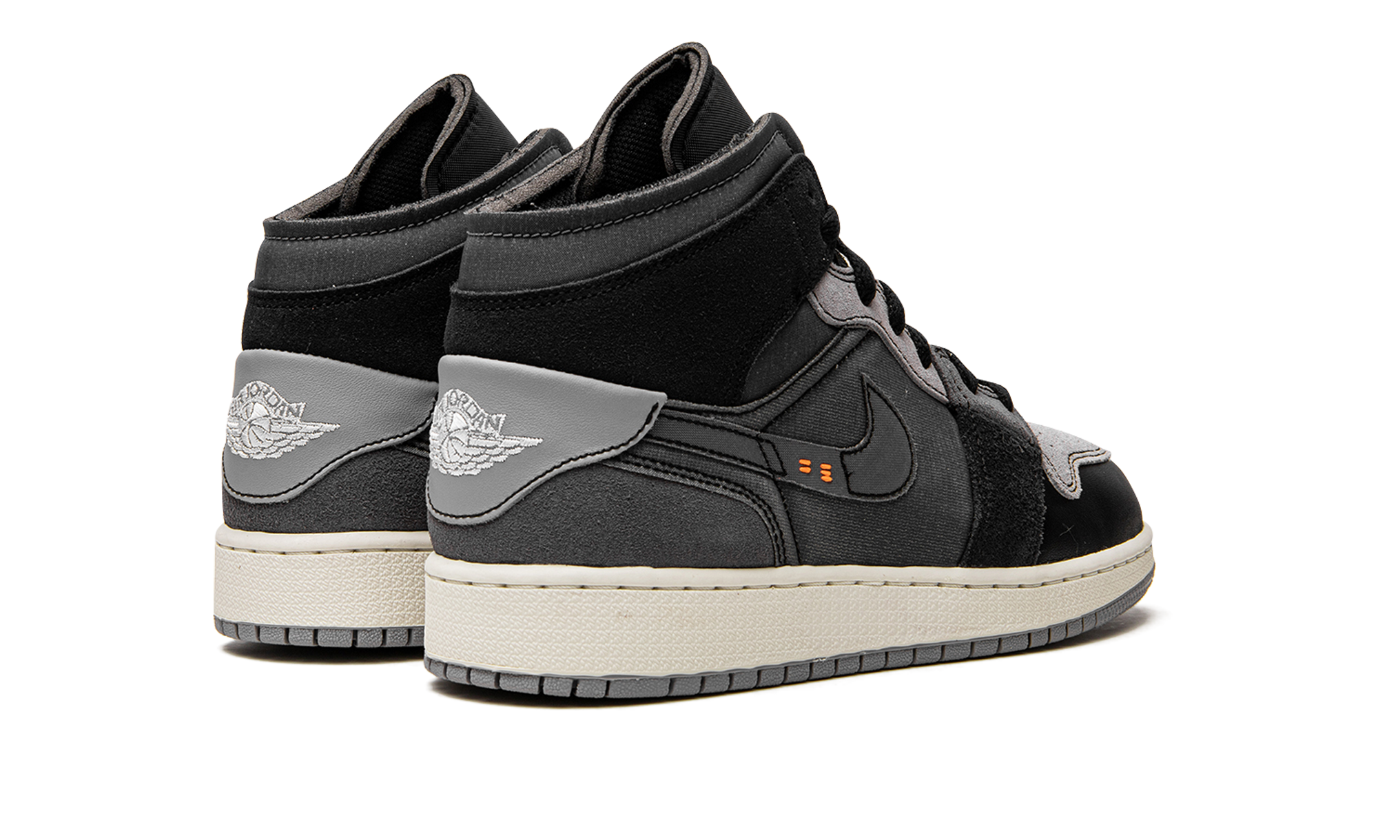 jordan 1 mid craft inside out black gs+DV0438-001+diagnol right behind view