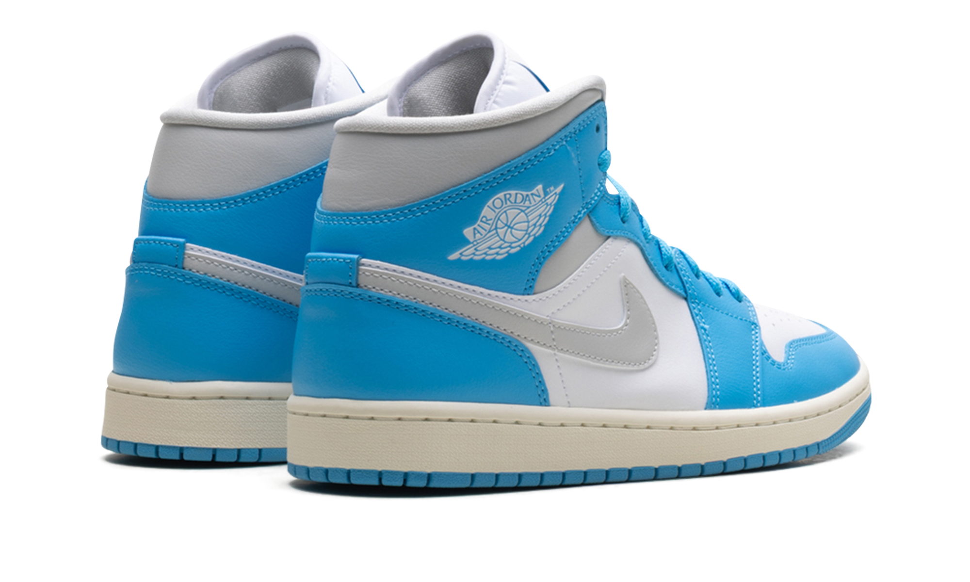 jordan 1 mid dark powder blue white sail neutral grey women s+BQ6472-400+diagnol right behind view
