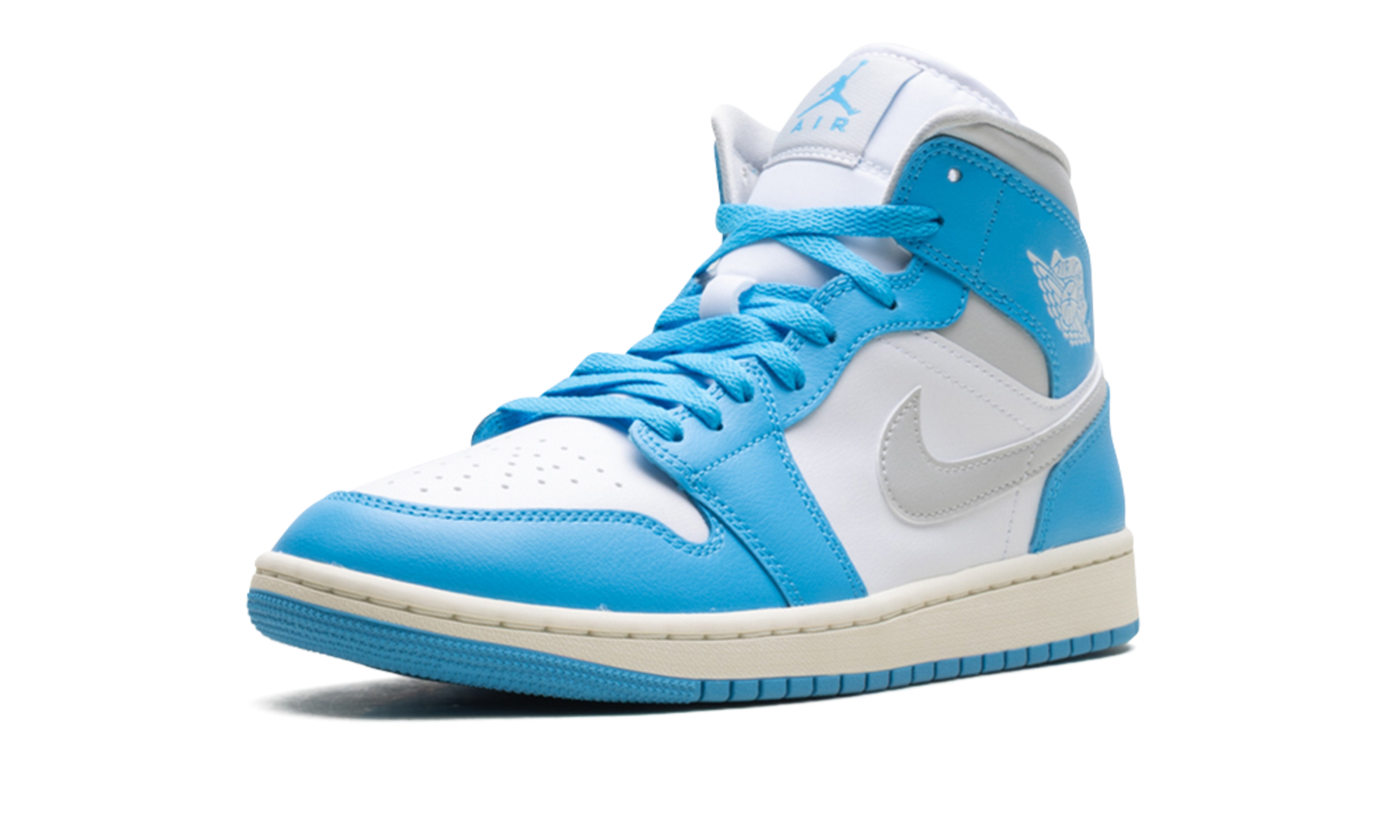 jordan 1 mid dark powder blue white sail neutral grey women s+BQ6472-400+left diagnol single view
