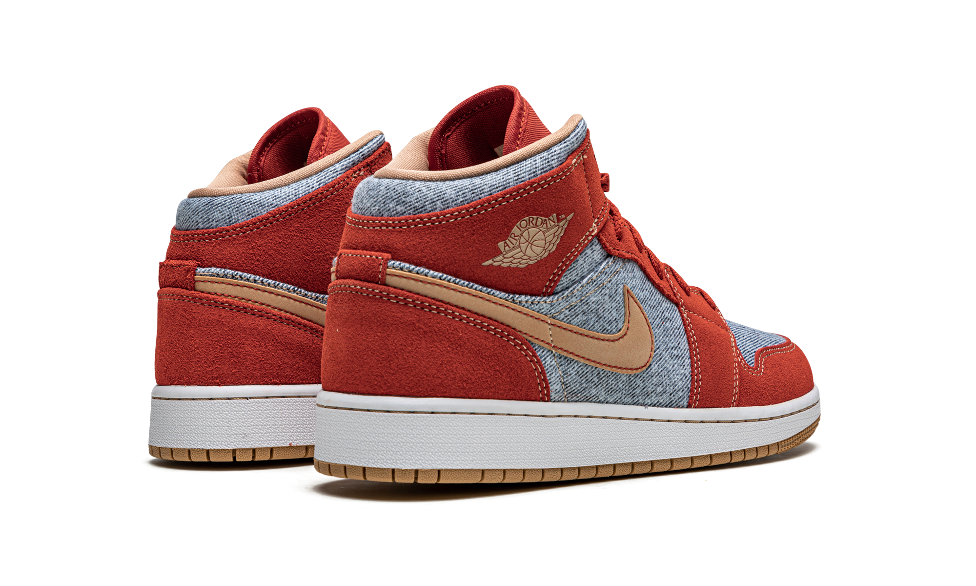 jordan 1 mid denim red gs+DM4384-600+diagnol right behind view