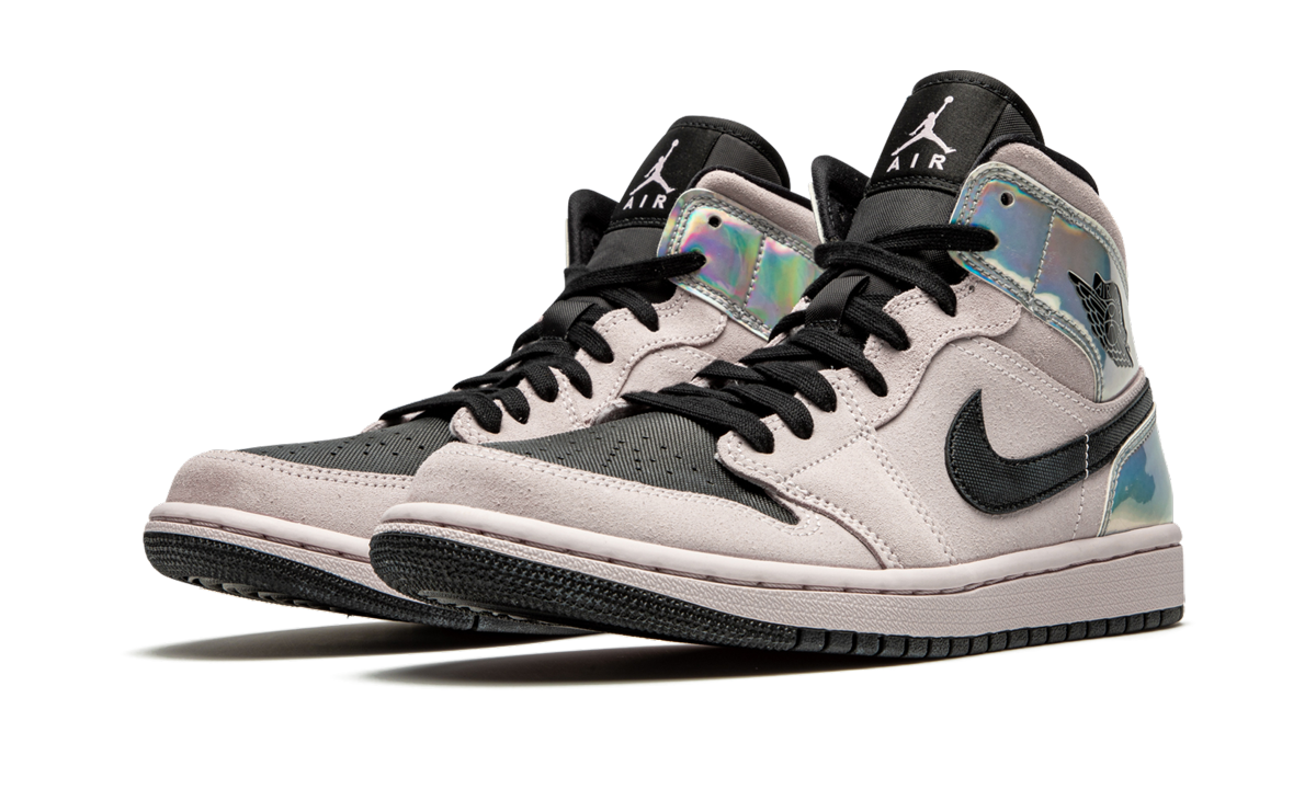 jordan 1 mid dirty powder iridescent women s+BQ6472-602+diagnol left view