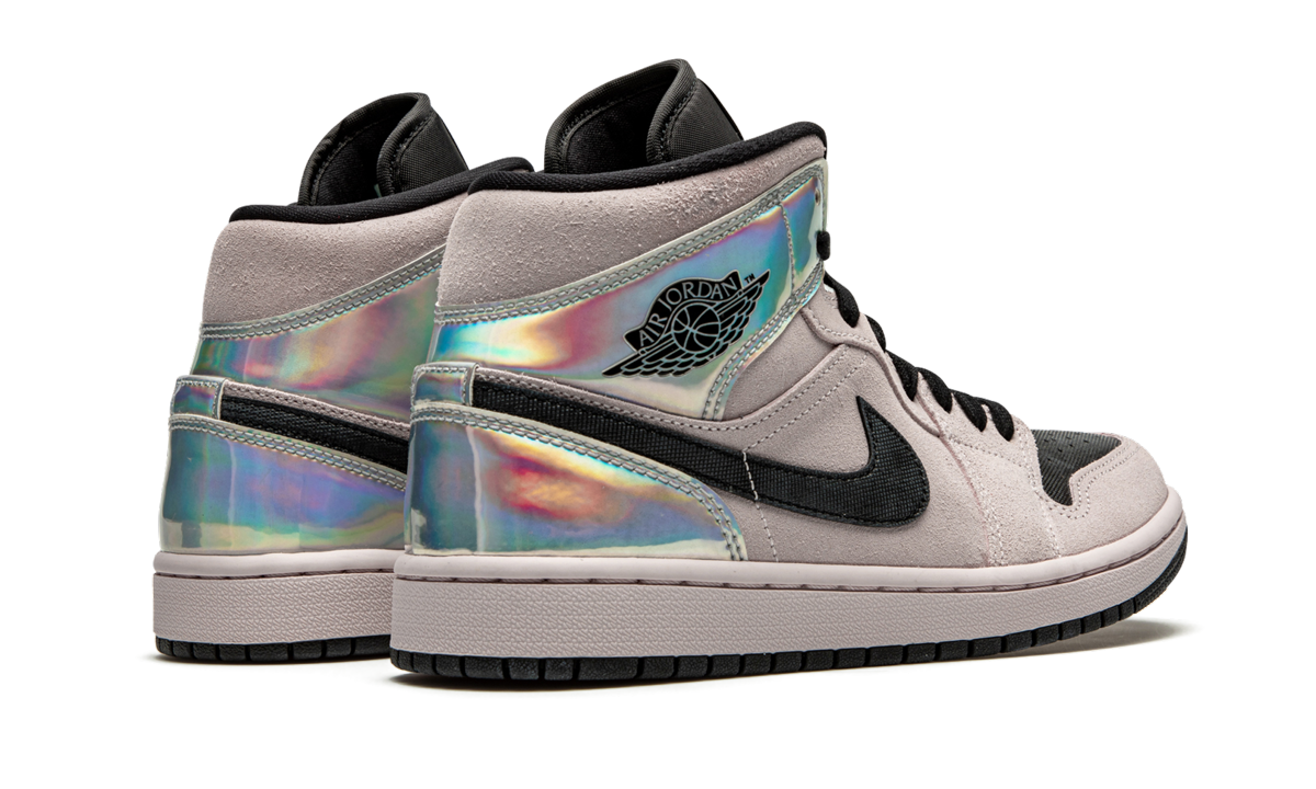jordan 1 mid dirty powder iridescent women s+BQ6472-602+diagnol right behind view
