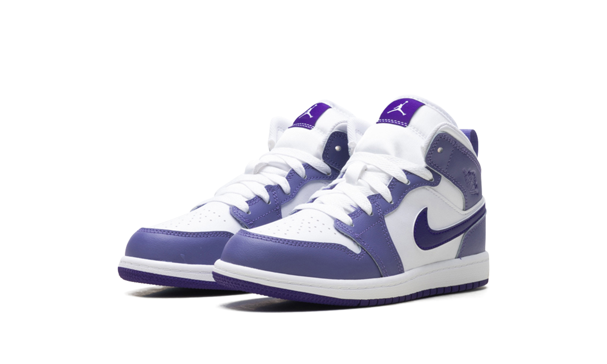 jordan 1 mid dusty amethyst white court purple ps+DQ8424-500+diagnol left view