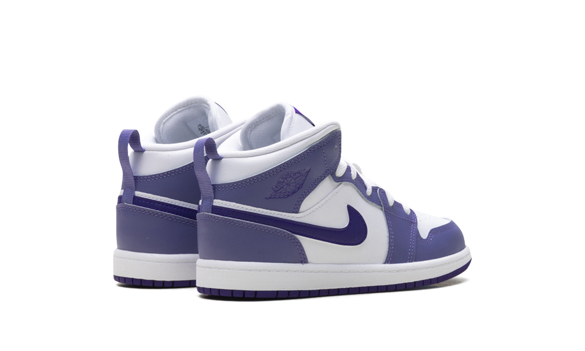 jordan 1 mid dusty amethyst white court purple ps+DQ8424-500+diagnol right behind view