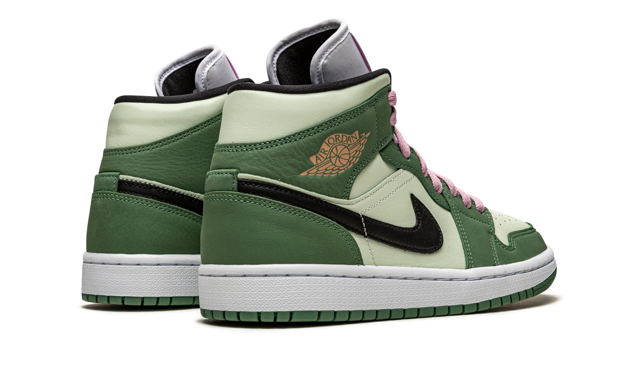 jordan 1 mid dutch green women s+CZ0774-300+diagnol right behind view