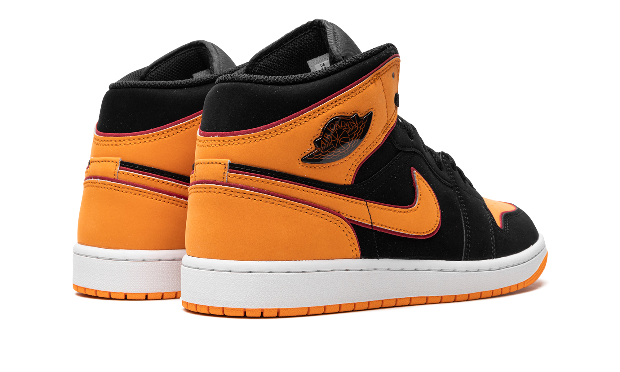 jordan 1 mid fat tongue black orange+FJ4923-008+diagnol right behind view
