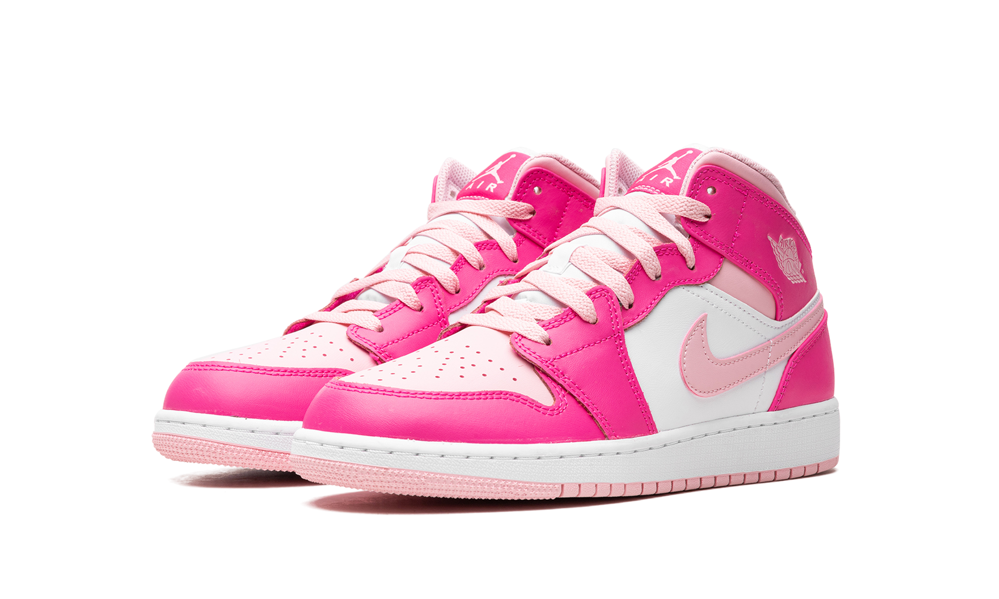 jordan 1 mid fierce pink gs+FD8780-116+diagnol left view
