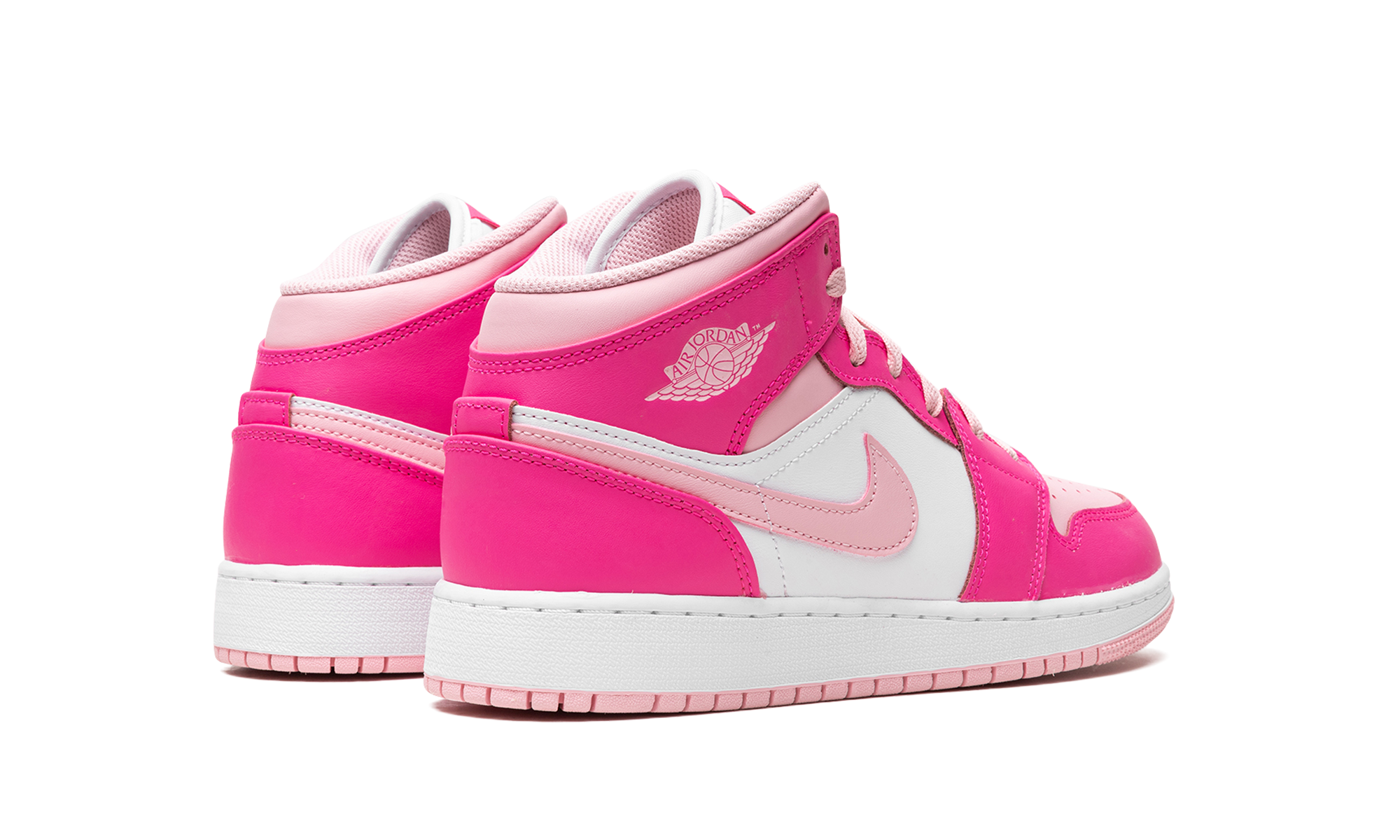 jordan 1 mid fierce pink gs+FD8780-116+diagnol right behind view