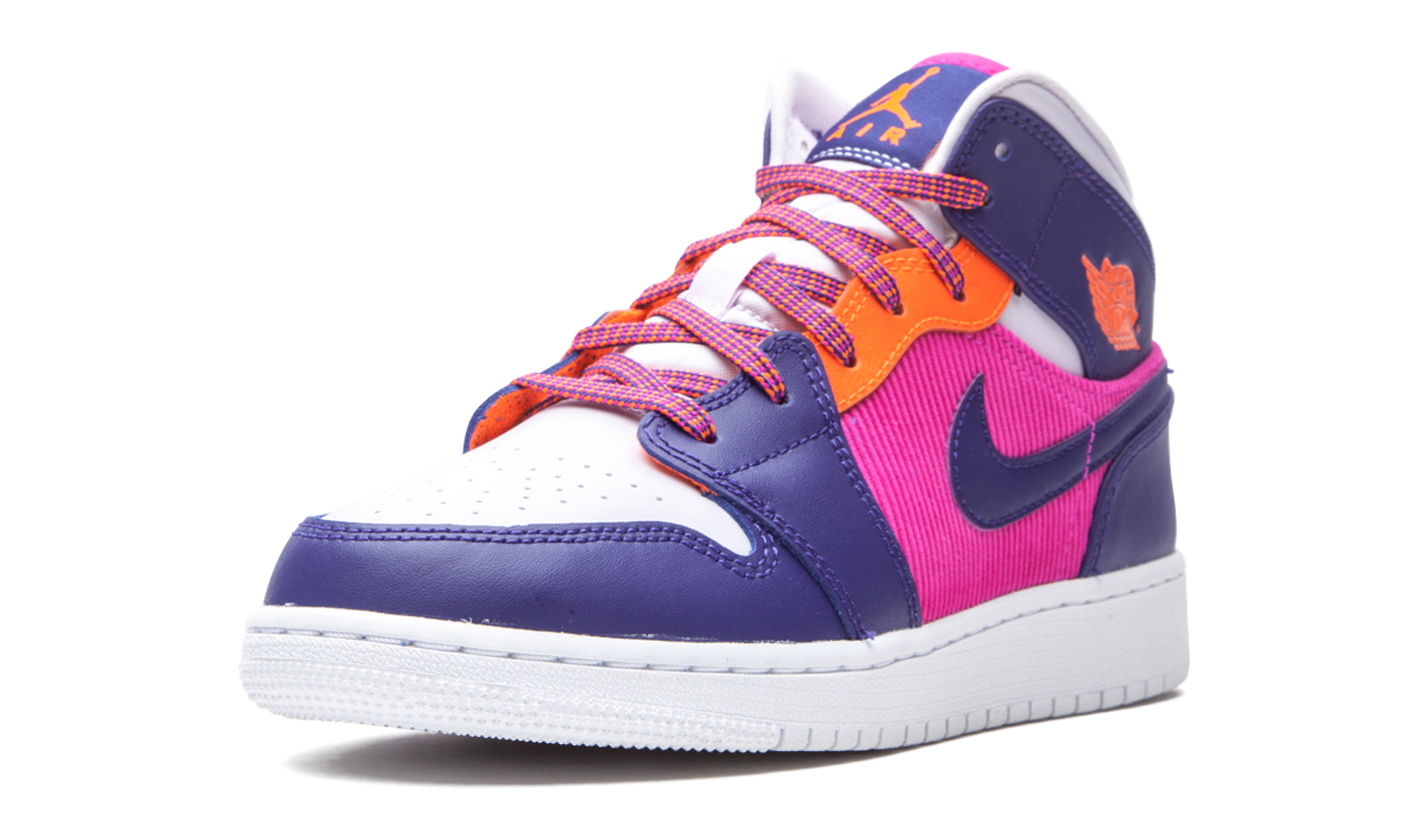 jordan 1 mid fire pink barely grape gs+555112-602+left diagnol single view
