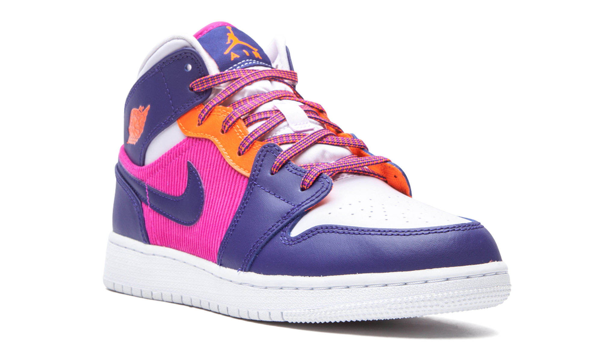 jordan 1 mid fire pink barely grape gs+555112-602+diagnol right view
