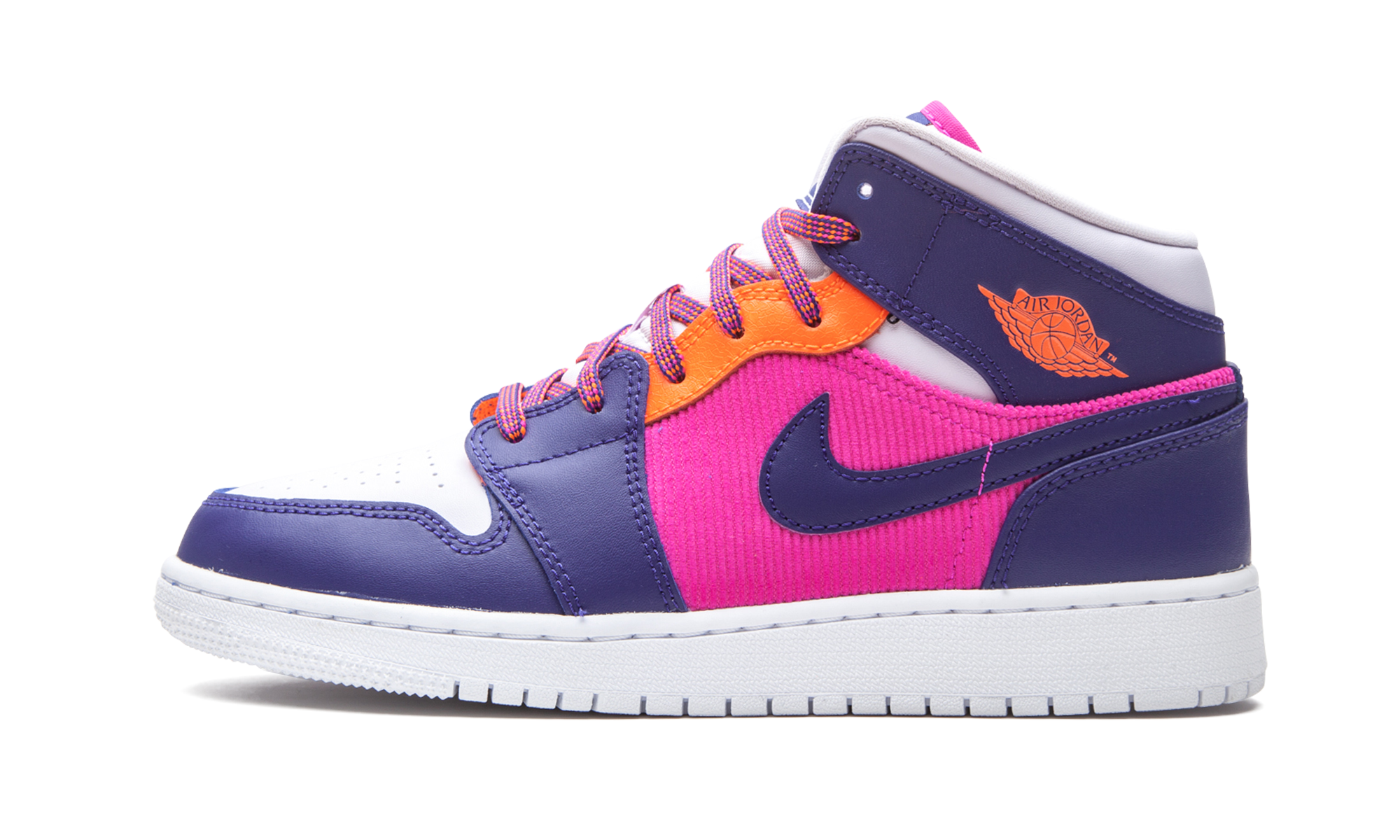 jordan 1 mid fire pink barely grape gs+555112-602+diagnol right view 1