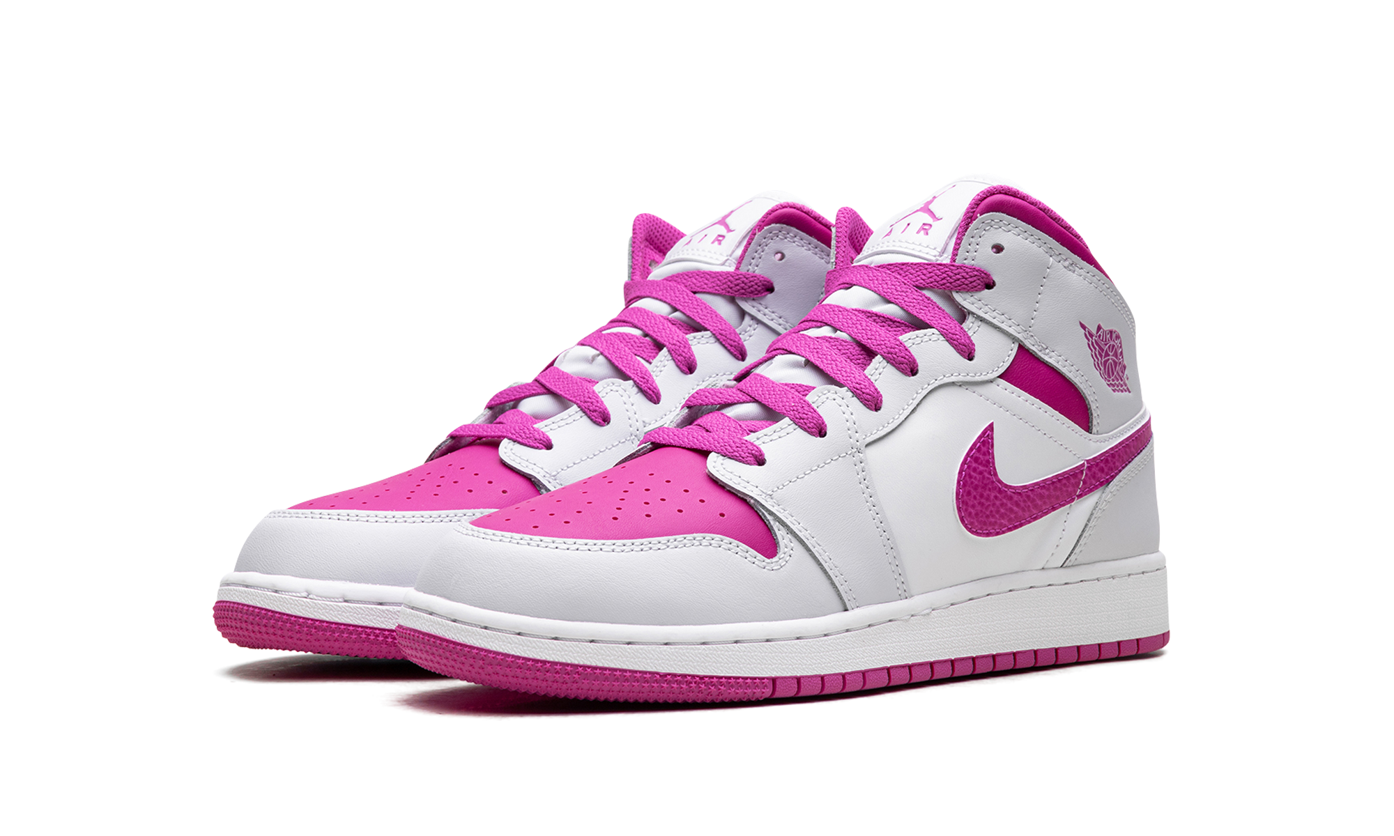 jordan 1 mid fire pink gs+FD8780-500+diagnol left view