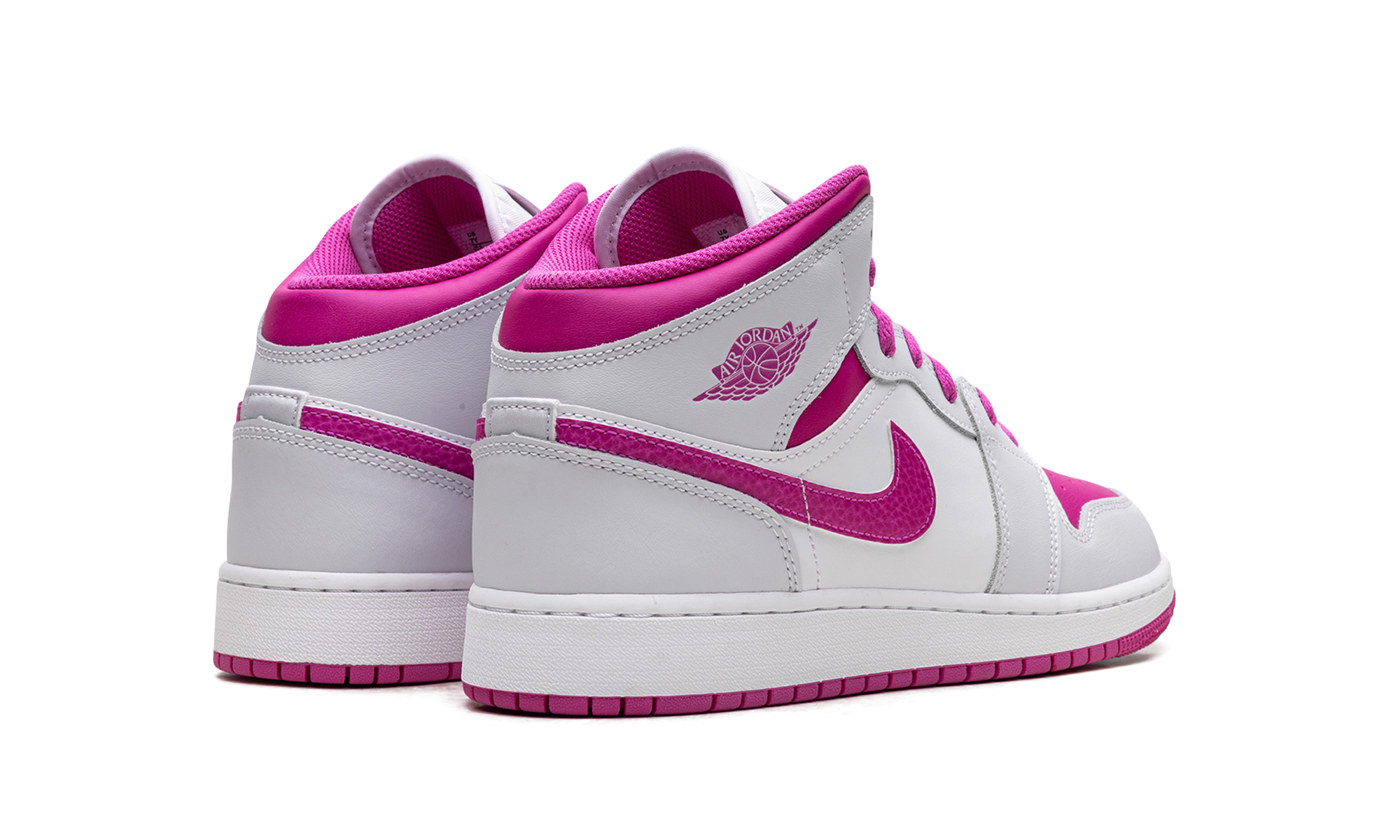 jordan 1 mid fire pink gs+FD8780-500+diagnol right behind view