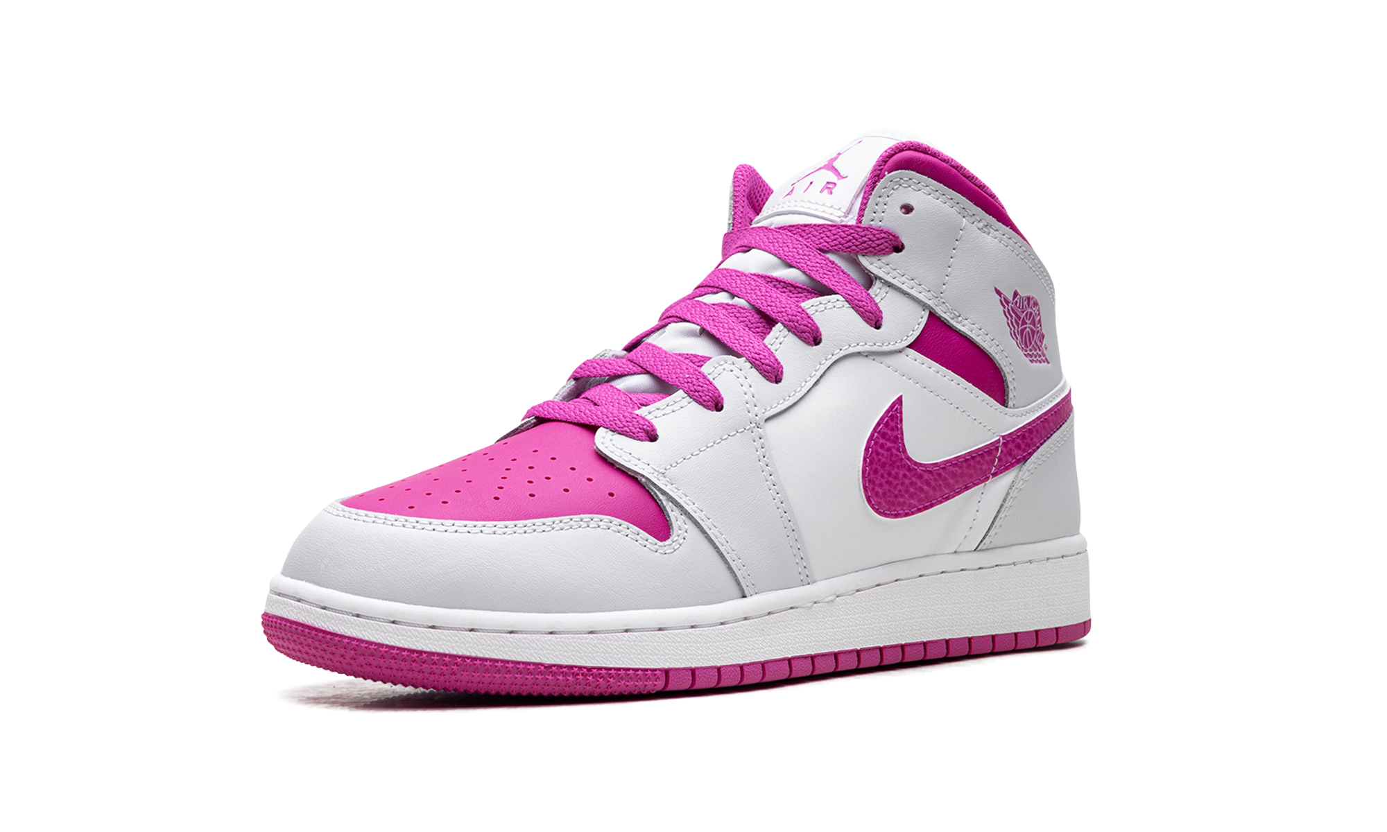 jordan 1 mid fire pink gs+FD8780-500+left diagnol single view