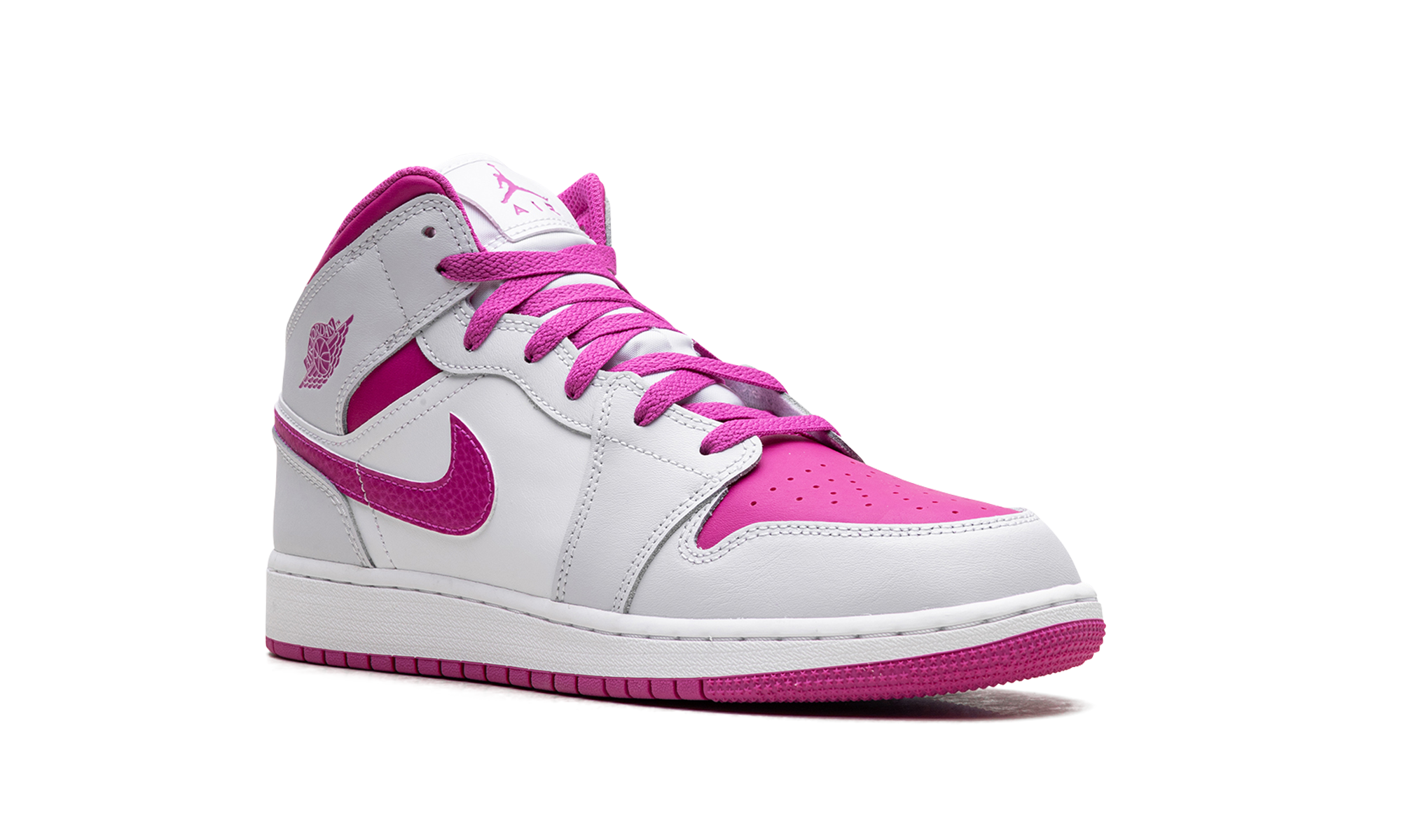 jordan 1 mid fire pink gs+FD8780-500+diagnol right view