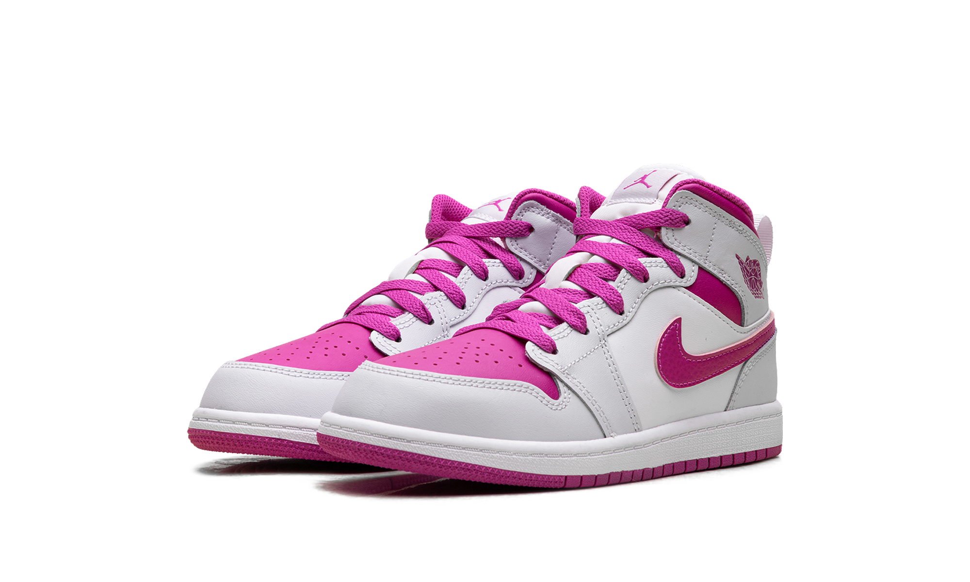 jordan 1 mid fire pink ps+FD8781-500+diagnol left view
