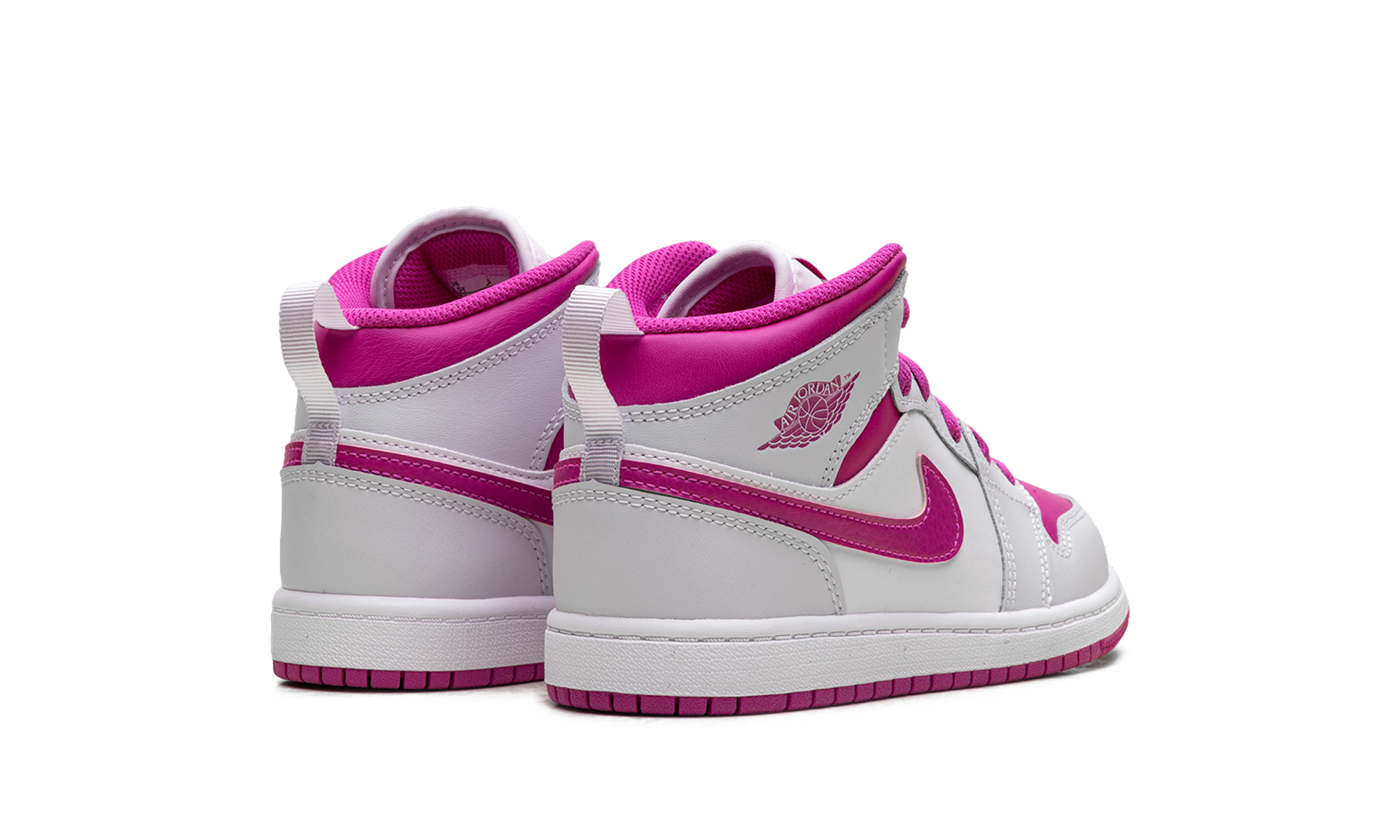 jordan 1 mid fire pink ps+FD8781-500+diagnol right behind view