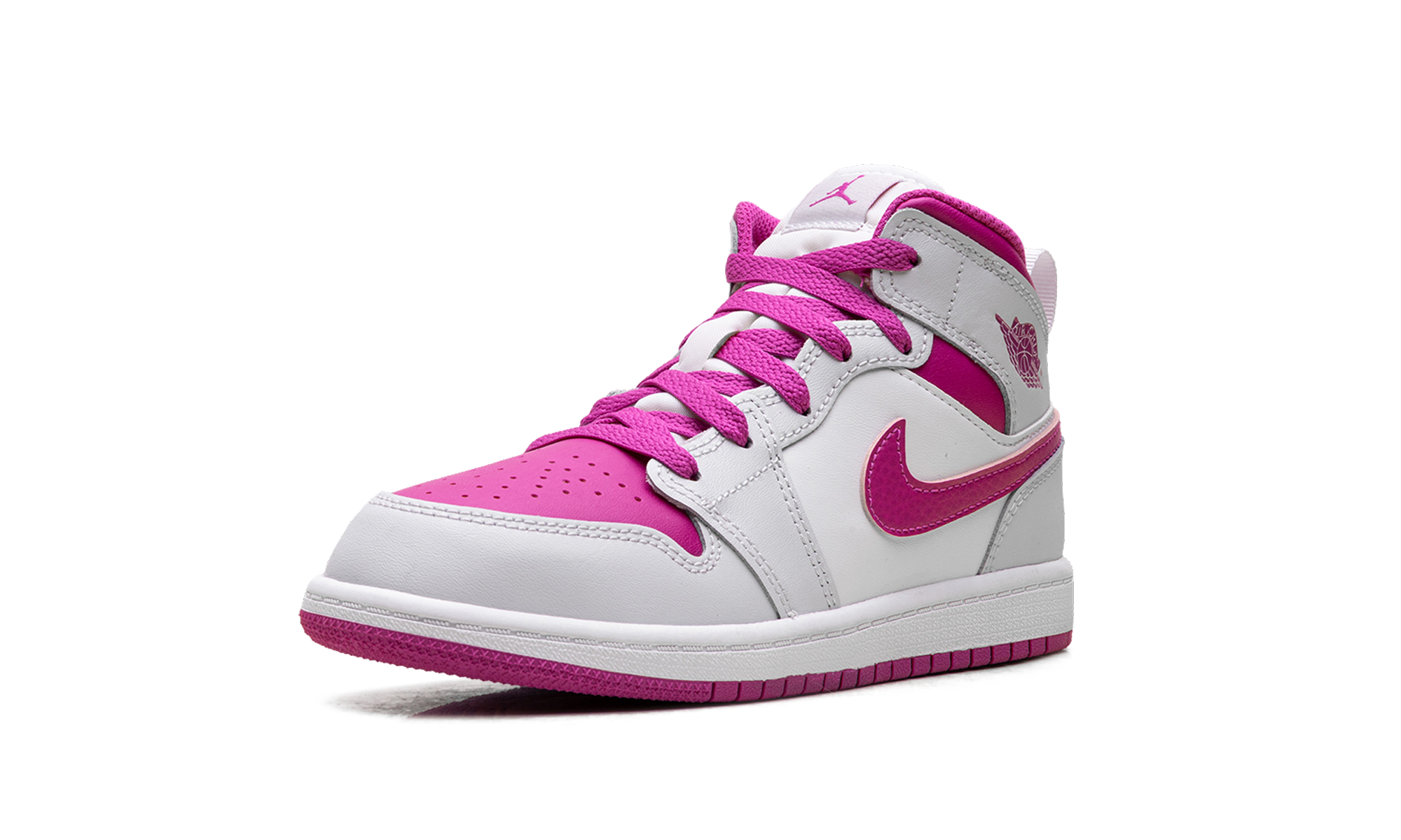 jordan 1 mid fire pink ps+FD8781-500+left diagnol single view