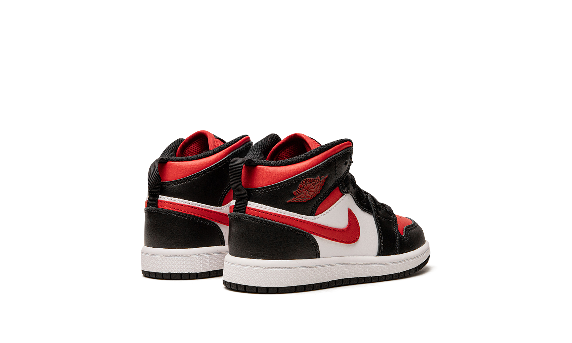 jordan 1 mid fire red ps+640734-079+diagnol right behind view