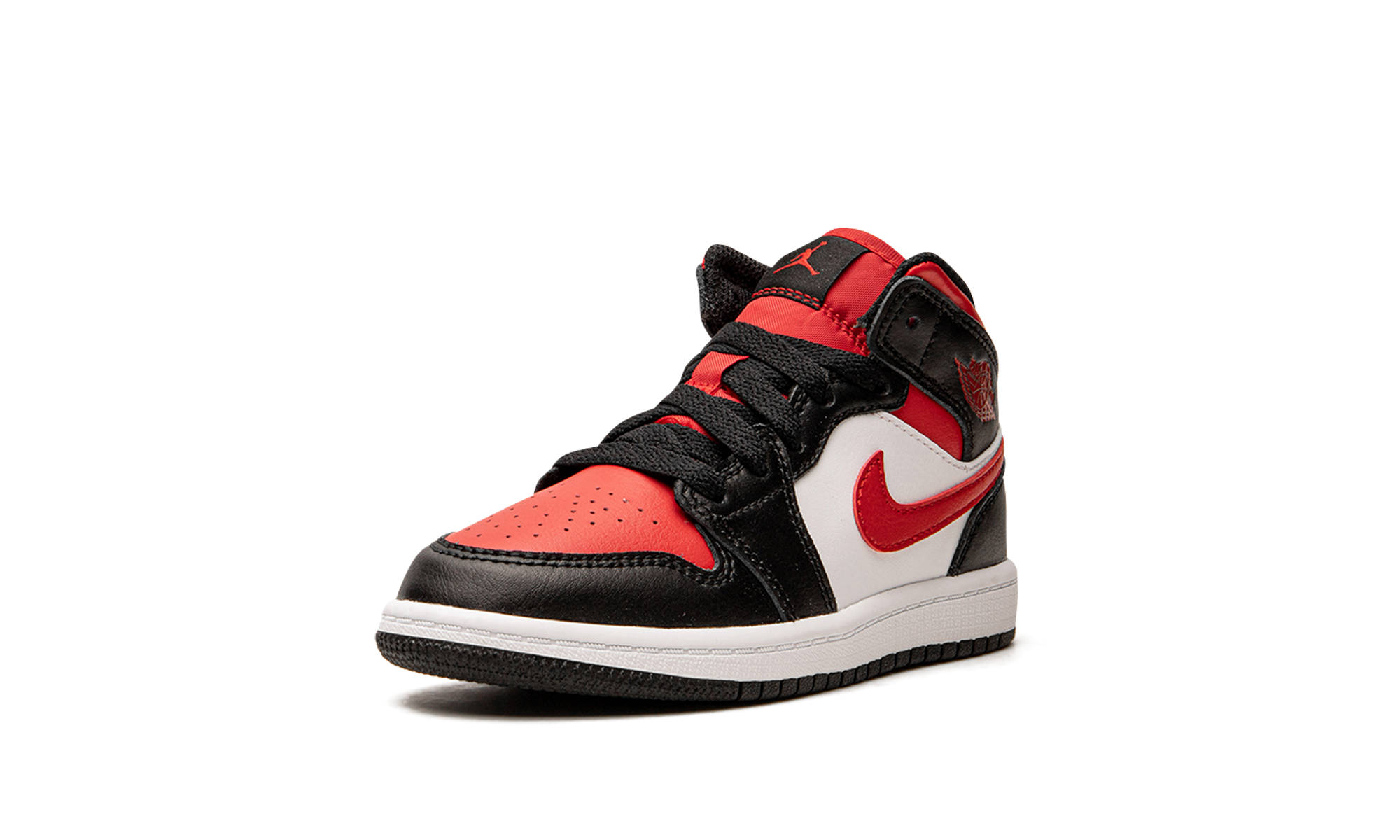 jordan 1 mid fire red ps+640734-079+left diagnol single view