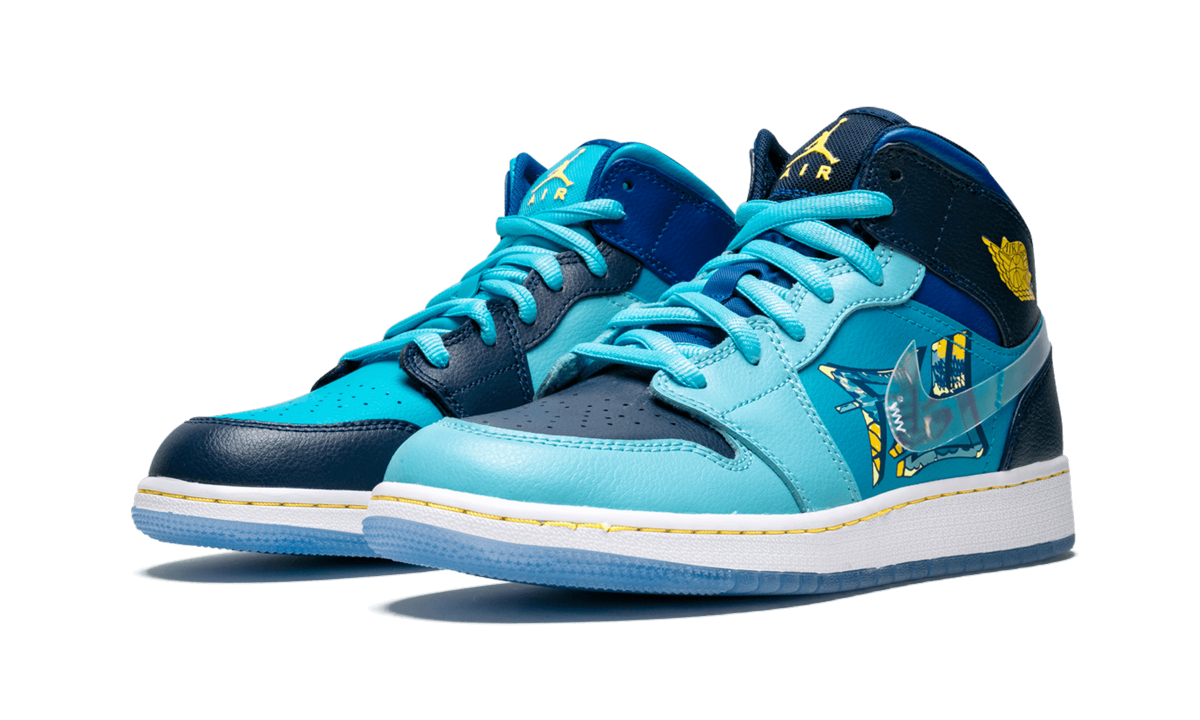 jordan 1 mid fly gs+BV7446-400+diagnol left view