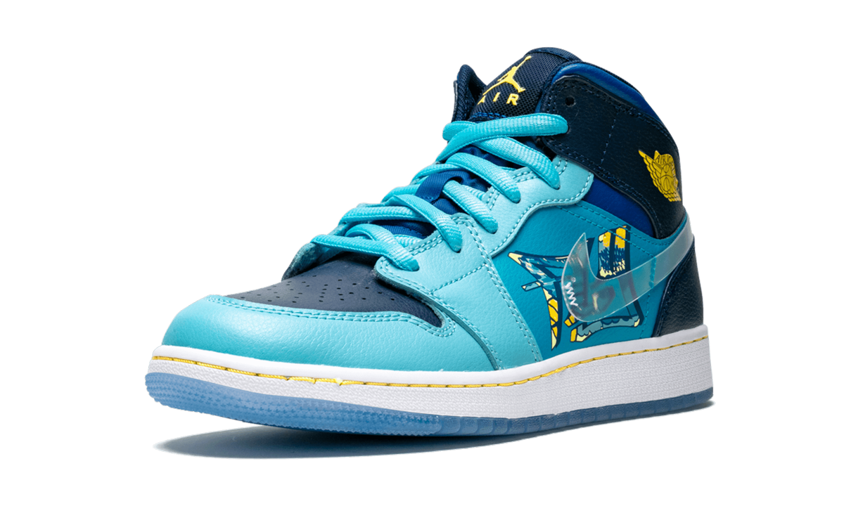jordan 1 mid fly gs+BV7446-400+left diagnol single view