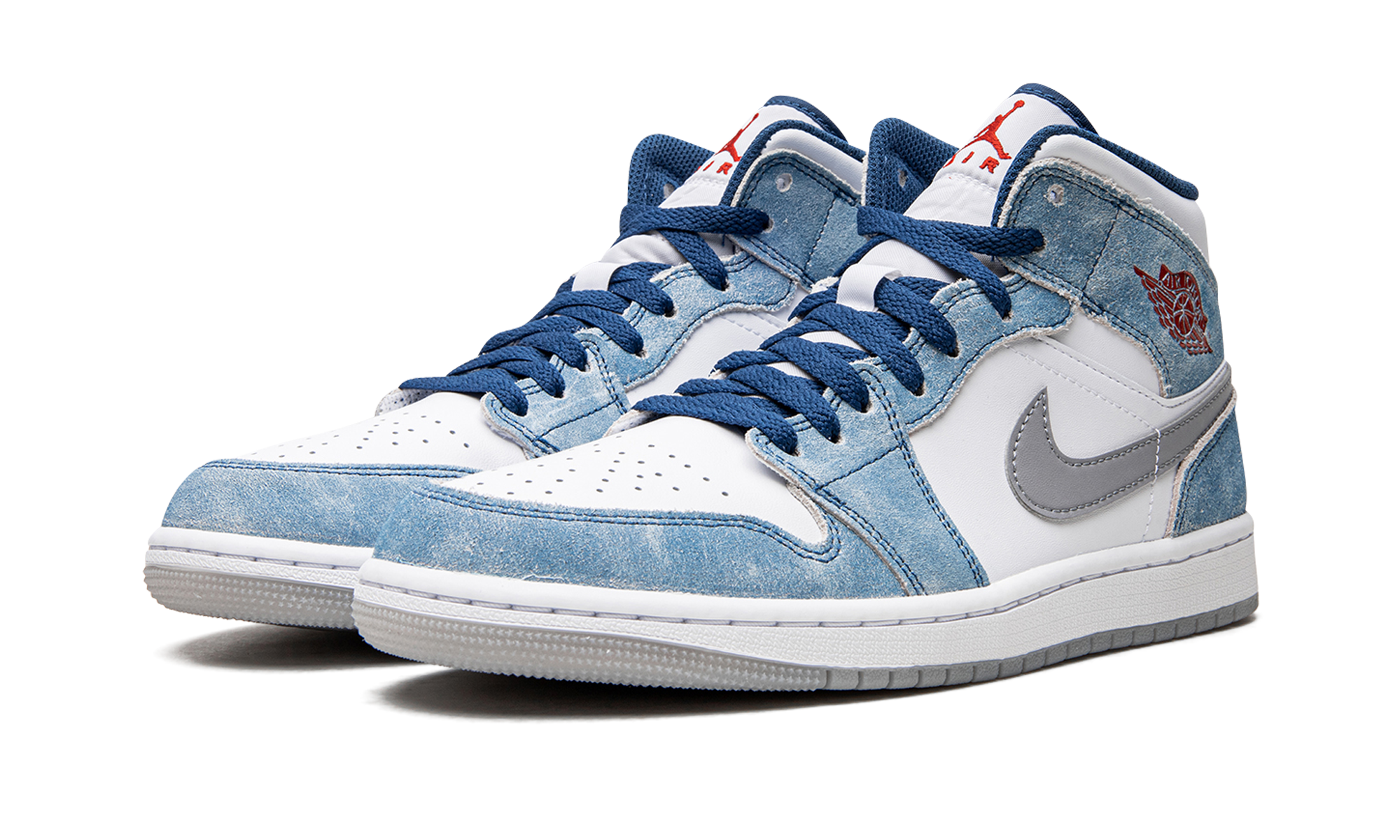 jordan 1 mid french blue fire red+DN3706-401+diagnol left view