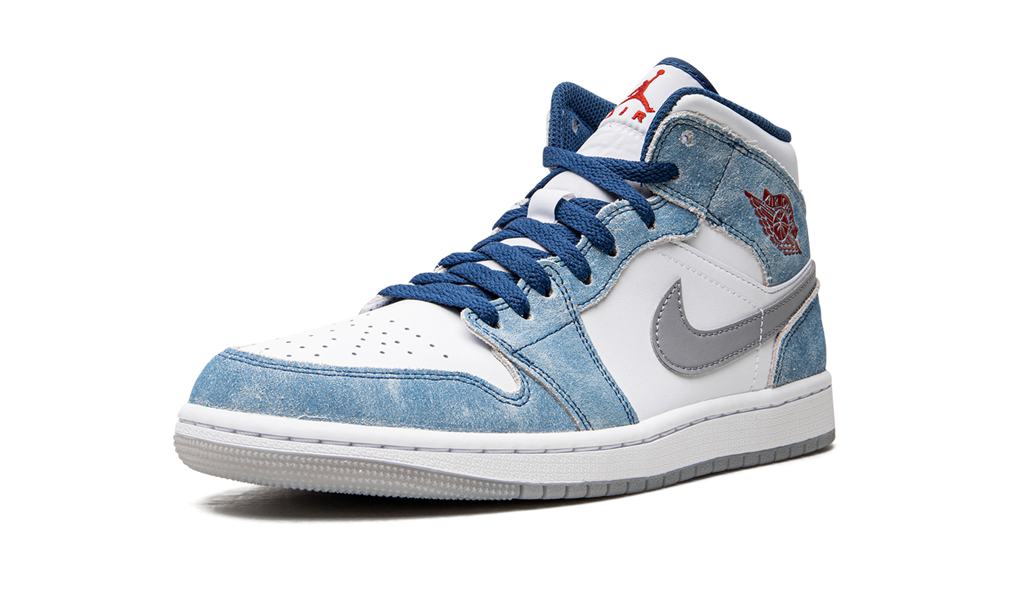 jordan 1 mid french blue fire red+DN3706-401+left diagnol single view