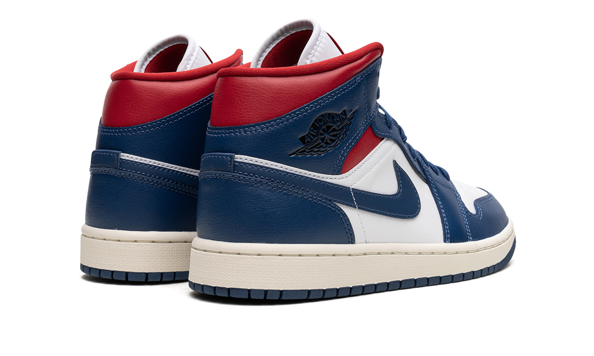 jordan 1 mid french blue gym red women s+BQ6472-146+diagnol right behind view