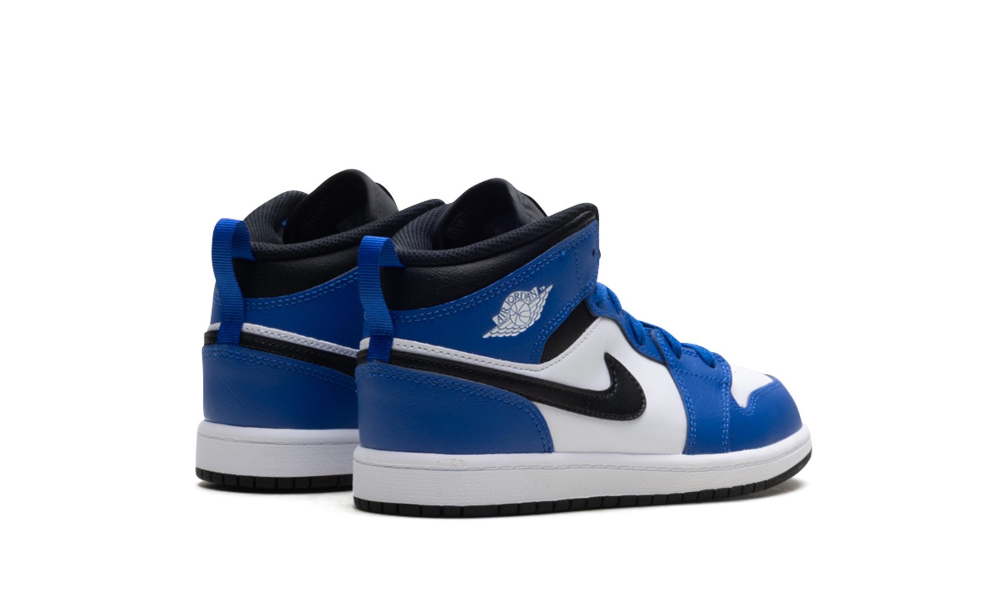 jordan 1 mid game royal ps+DQ8424-402+diagnol right behind view