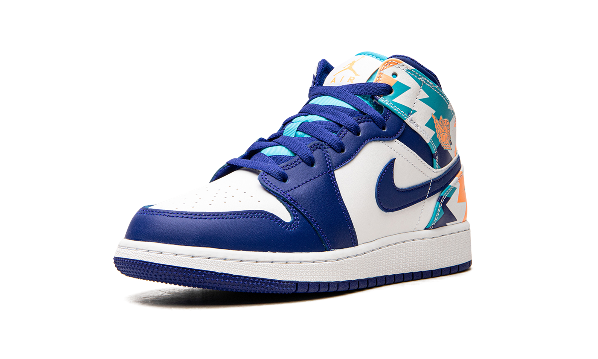 jordan 1 mid geometric print gs+555112-105+left diagnol single view