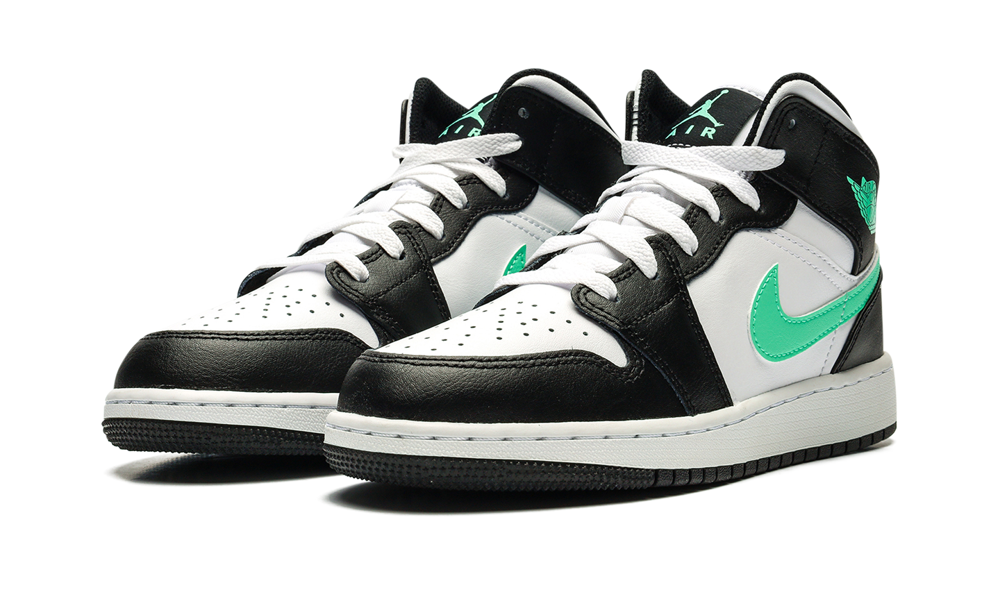 jordan 1 mid green glow gs+DQ8423-103+diagnol left view