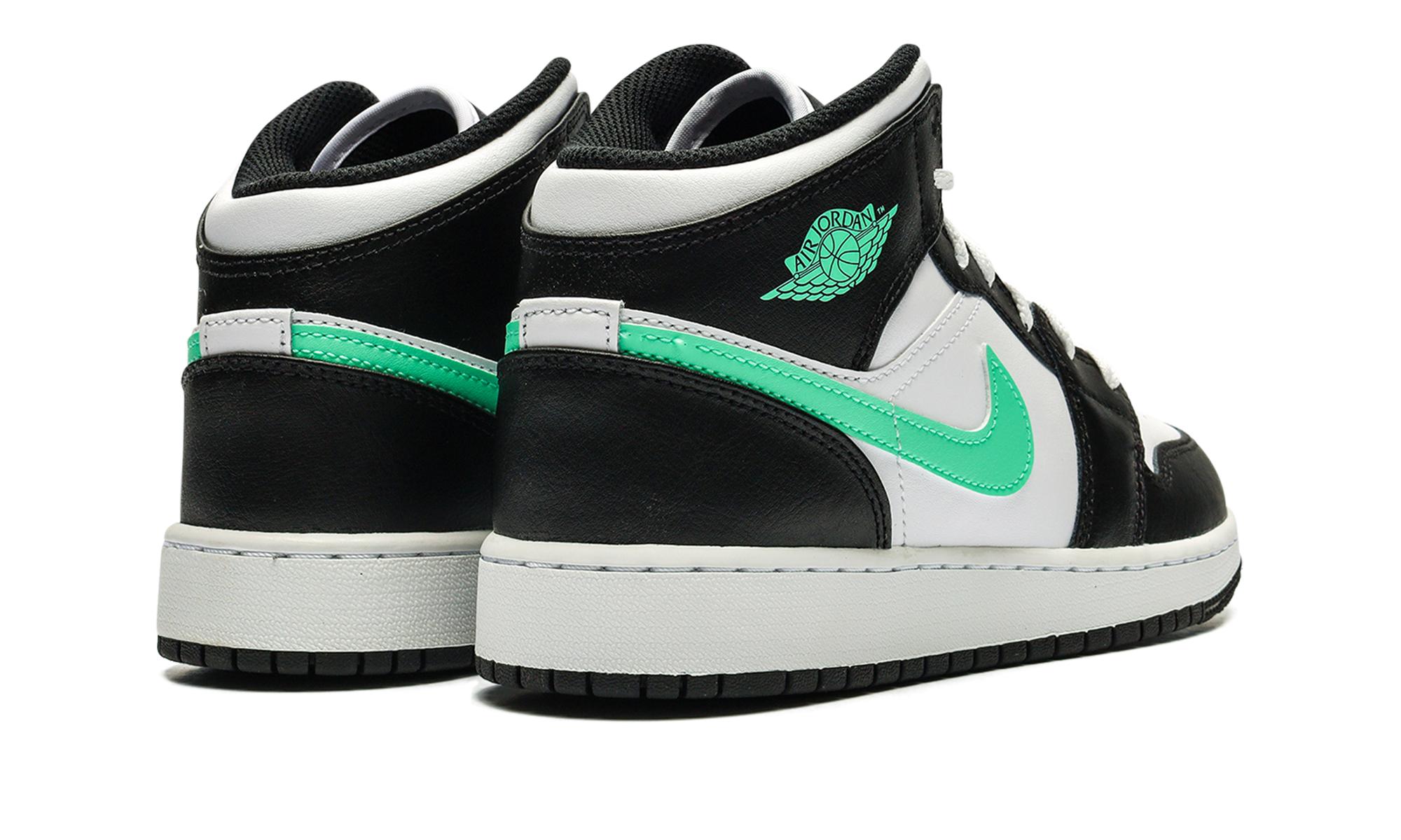 jordan 1 mid green glow gs+DQ8423-103+diagnol right behind view