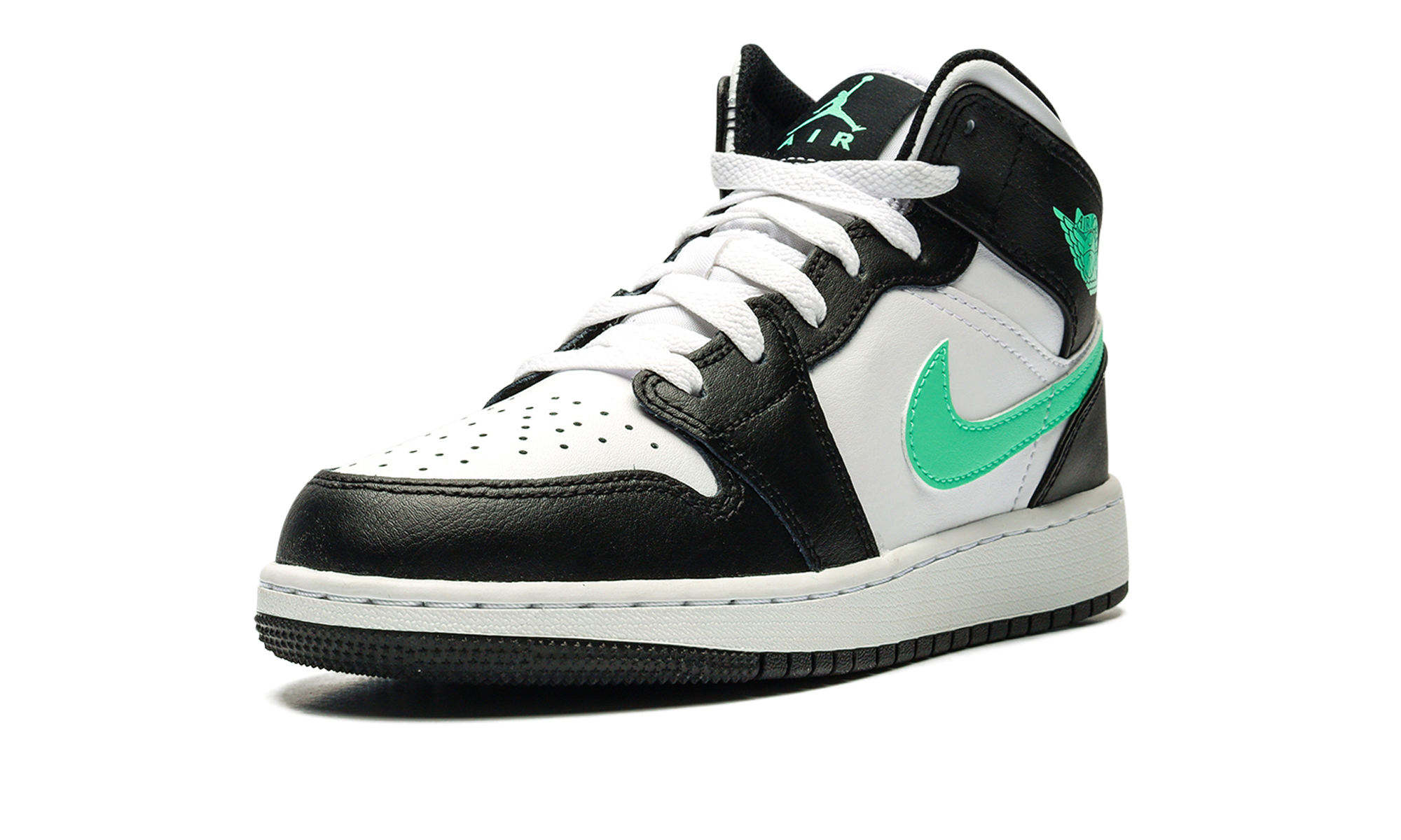 jordan 1 mid green glow gs+DQ8423-103+left diagnol single view