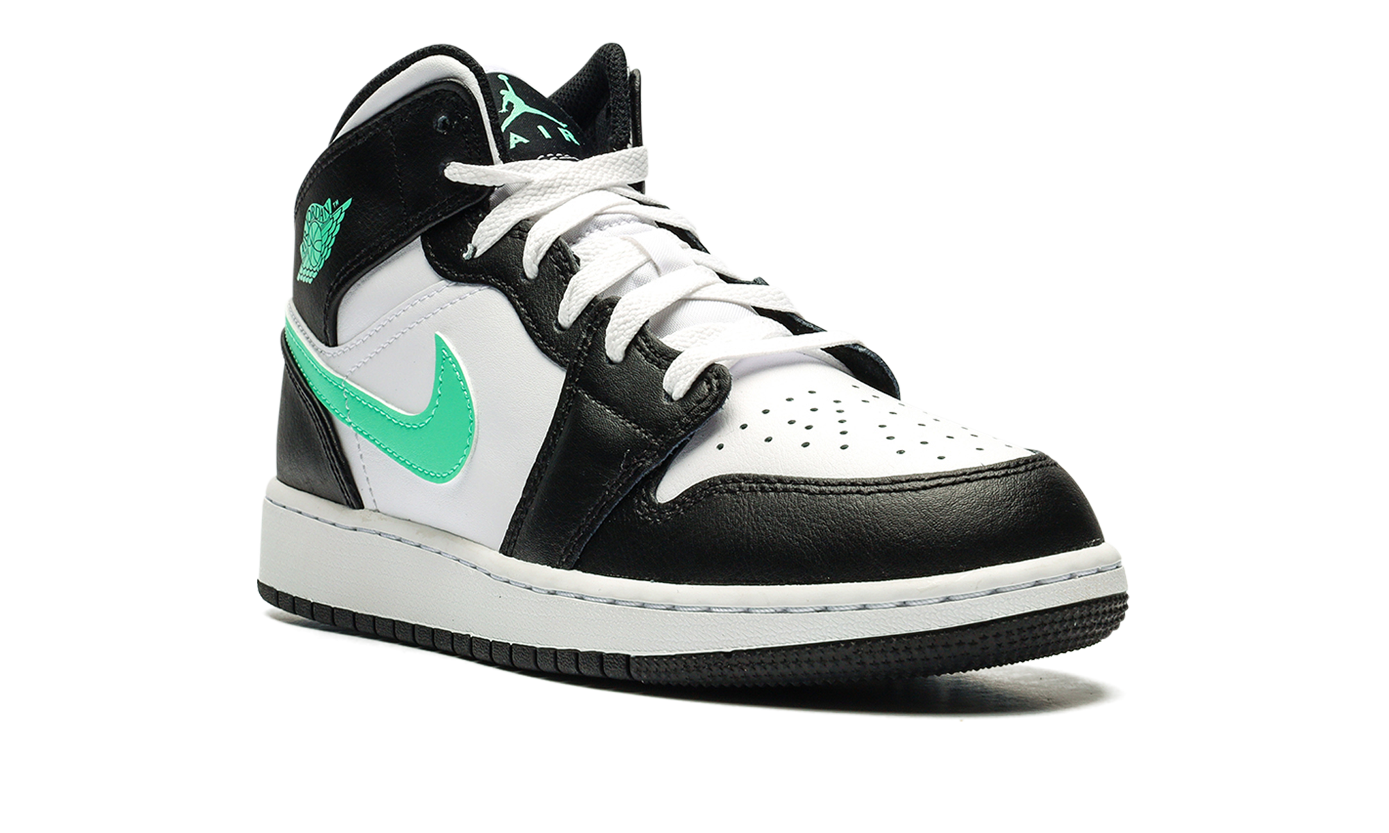 jordan 1 mid green glow gs+DQ8423-103+diagnol right view