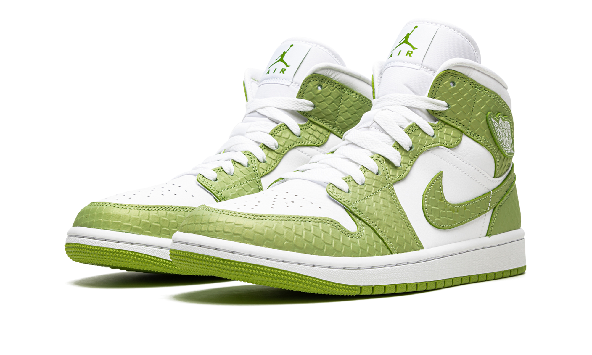 jordan 1 mid green python women s+DV2959-113+diagnol left view