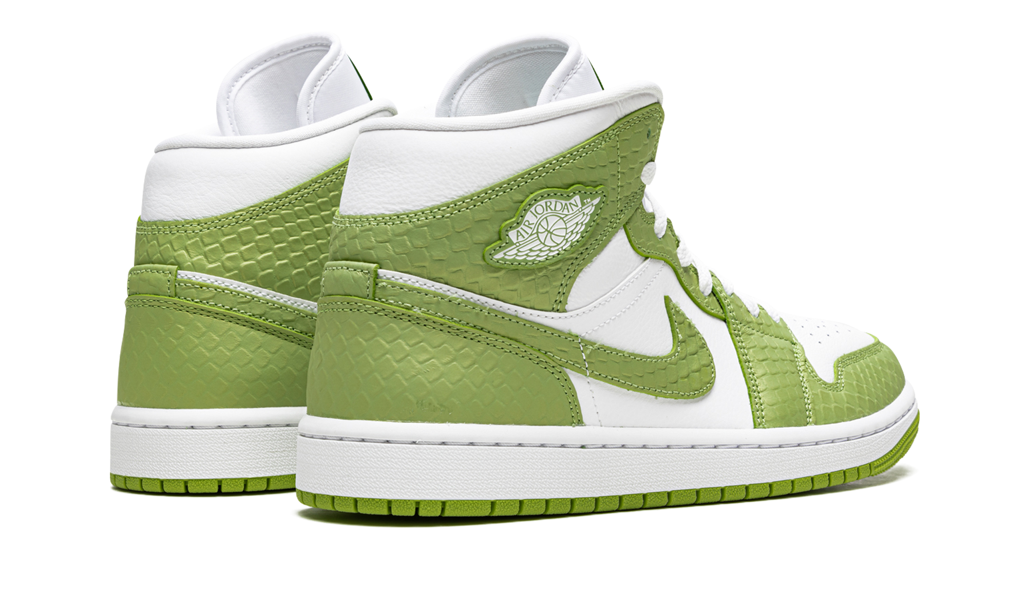 jordan 1 mid green python women s+DV2959-113+diagnol right behind view